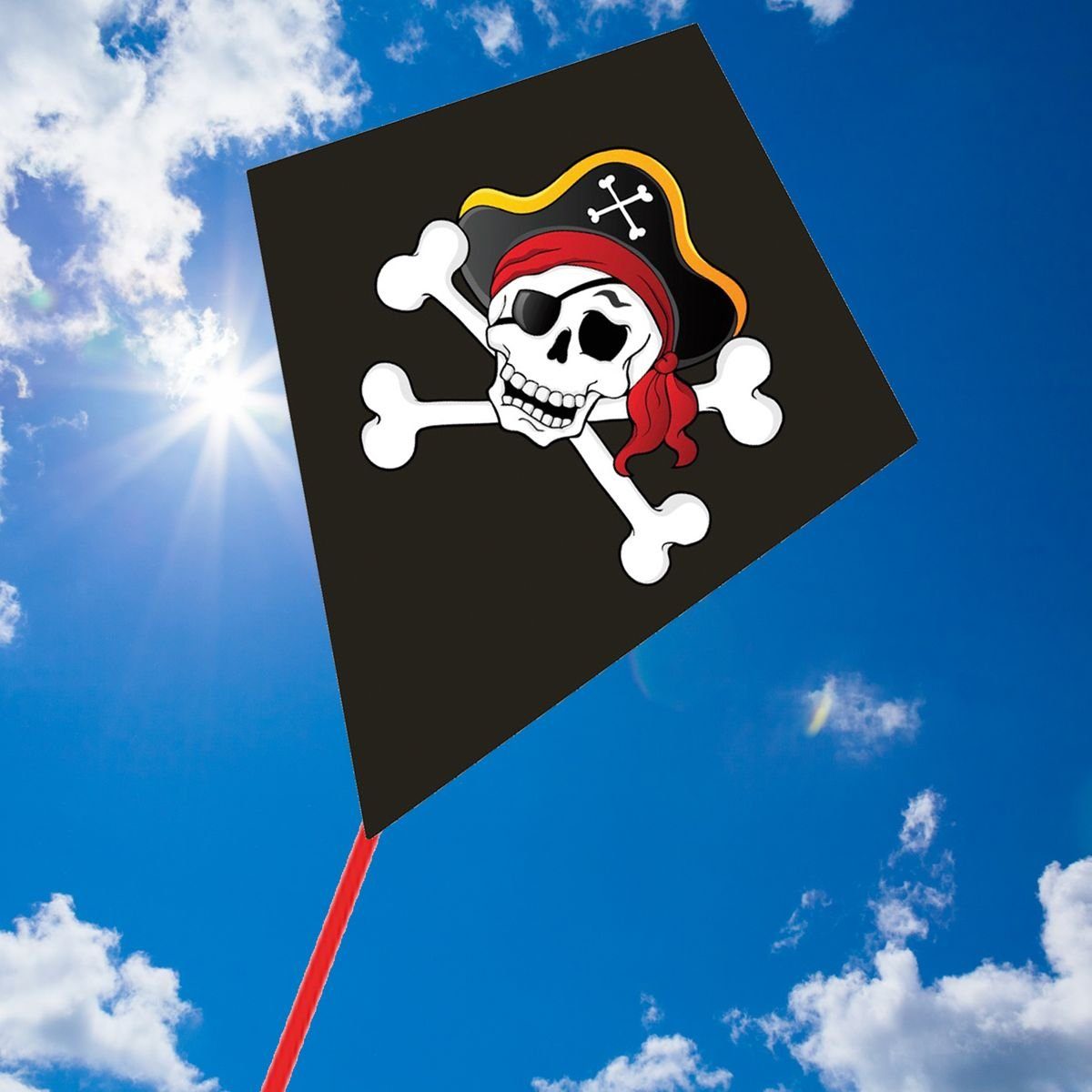 AIROW KITES Flug-Drache Pablo Pirat Totenkopf 4mm Fiberglasgestänge Größe 73x60 cm