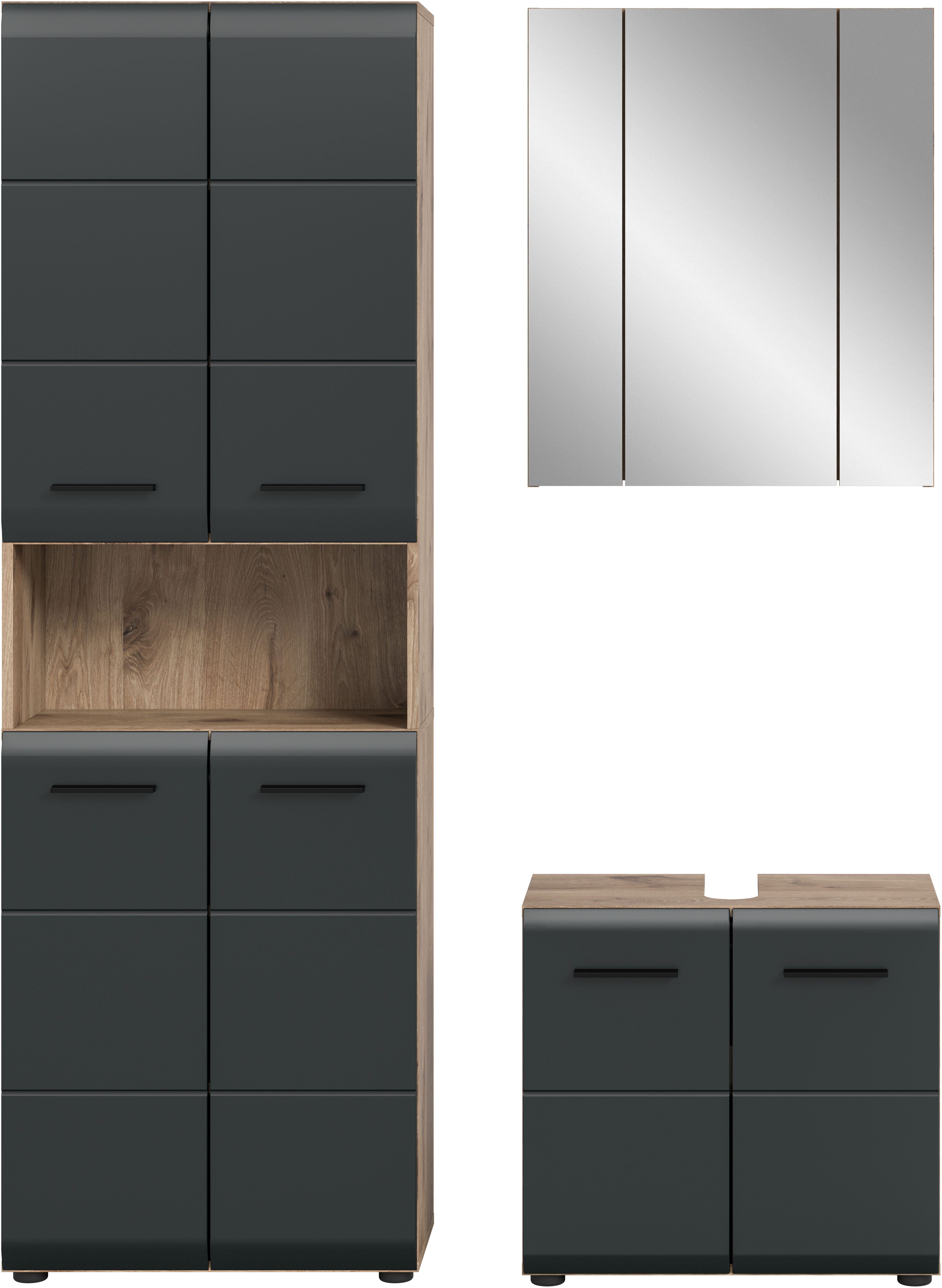 welltime Badmöbel-Set FLORENZ, TOPSELLER!, 3-teilige Badkombination, hochwertige MDF-Front, (Set, 3-St., best. aus: 1 Hochschrank, 1Waschbeckenunterschrank, 1 Spiegelschrank), Bad-Kombination, Bad-Möbel, Badezimmer, Kombination, Kombi