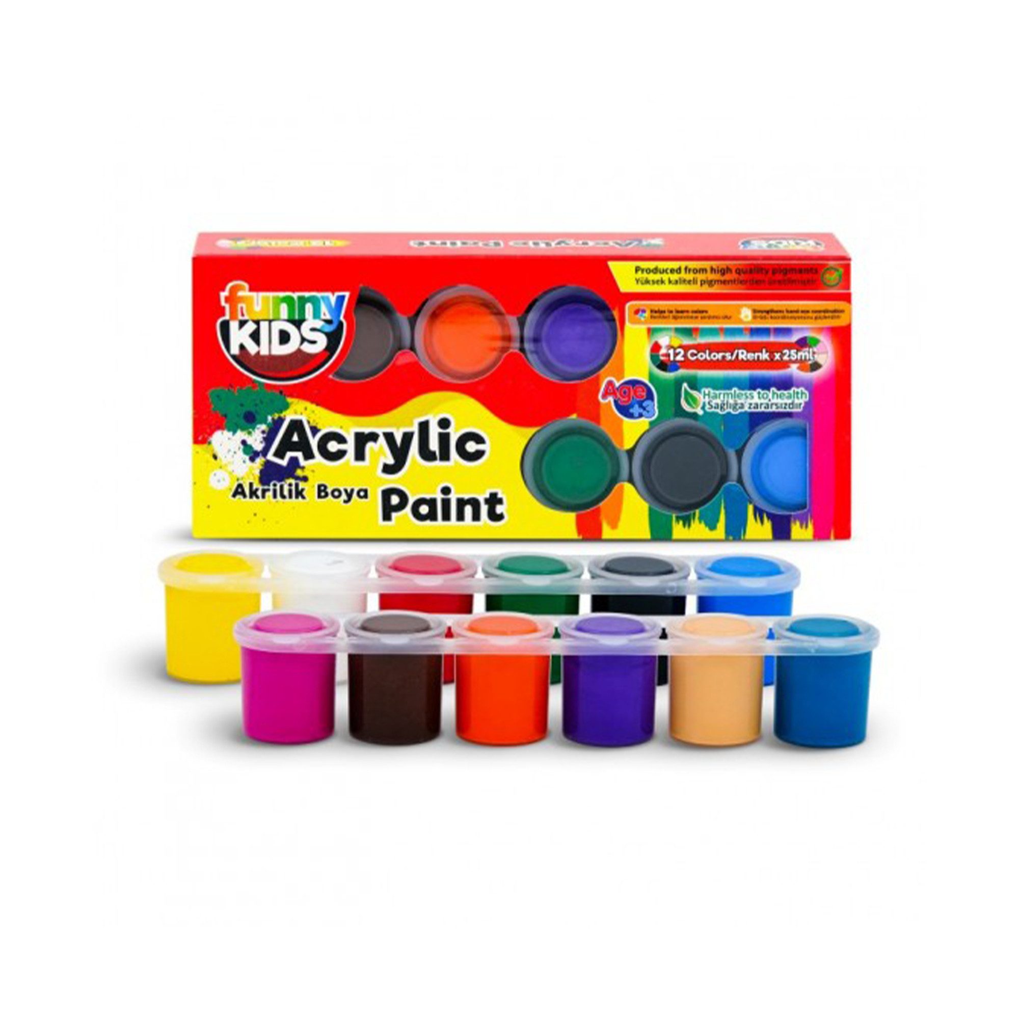 Funny Kids Acrylfarbe FUNNY KIDS Acrylfarben-Set 12 Farben - 25 ml, Ideal für kleine Künstler, leicht zu verwenden und schnell trocknend