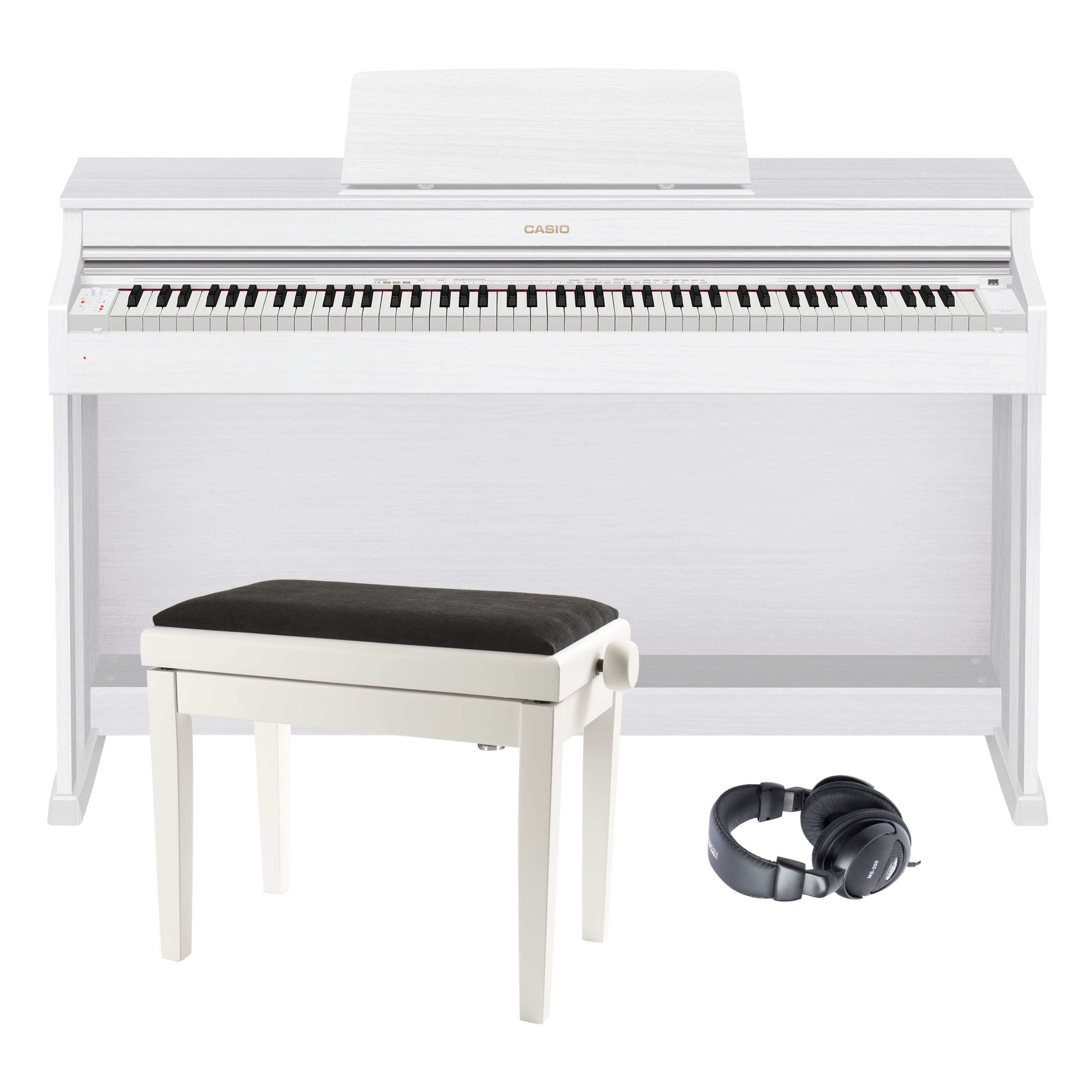 CASIO Digitalpiano (AP-470 WE Digitalpiano Set 88 Tasten Hammermechanik 22 Sounds USB MIDI Audio Recorder Klavierbank HiFi Kopfhörer Weiß mattiert 256-fache Polyphonie, Digitalpianos, Digitalpiano-Sets), AP-750 BK Complete-Set - E-Piano Set