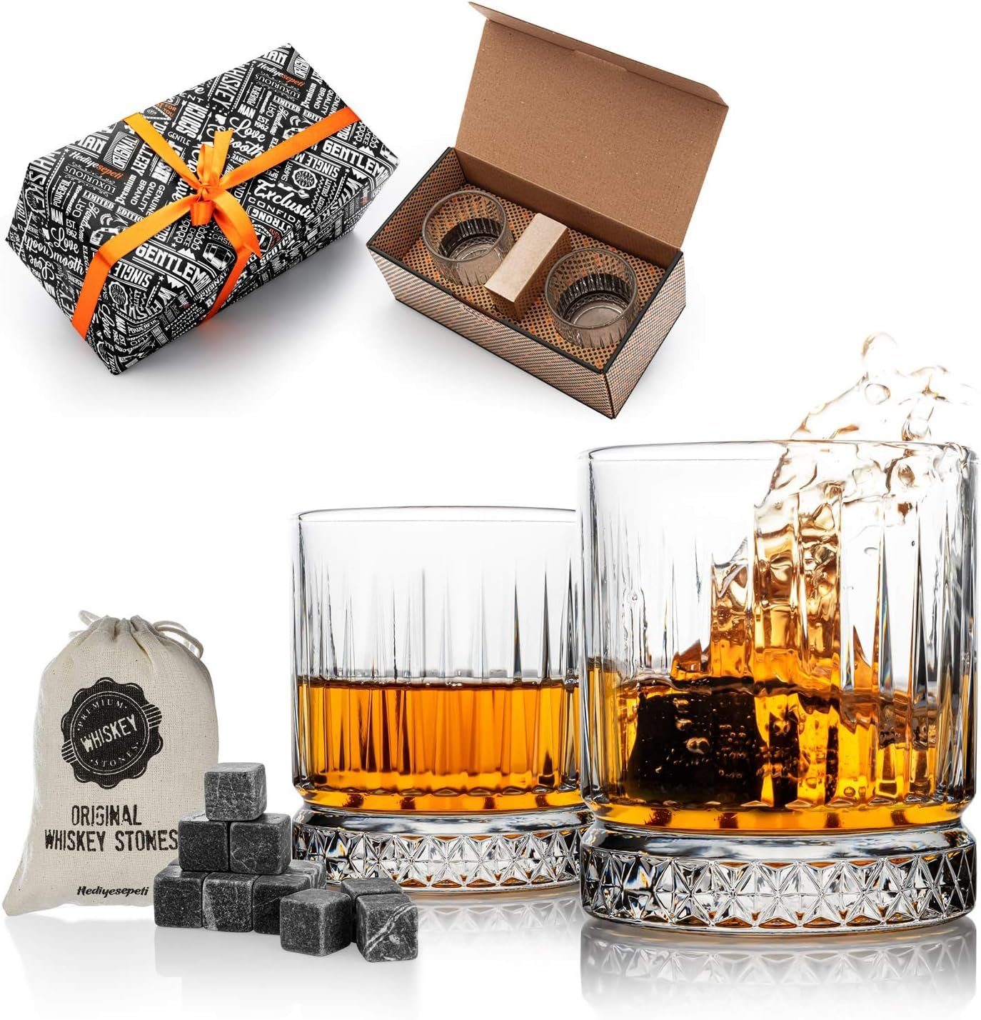 Hediyesepeti Cocktail-Set Whisky Stones Set (12-tlg) Marmor inklusive, mit und 12 2 Gläsern Eiswürfeln