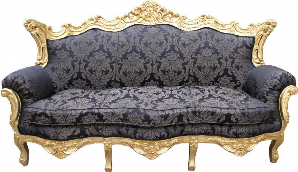 Casa Padrino 3-Sitzer Möbel 3er - / Barock Schwarz Master Gold Sofa Lounge Muster 2Mod Wohnzimmer Couch