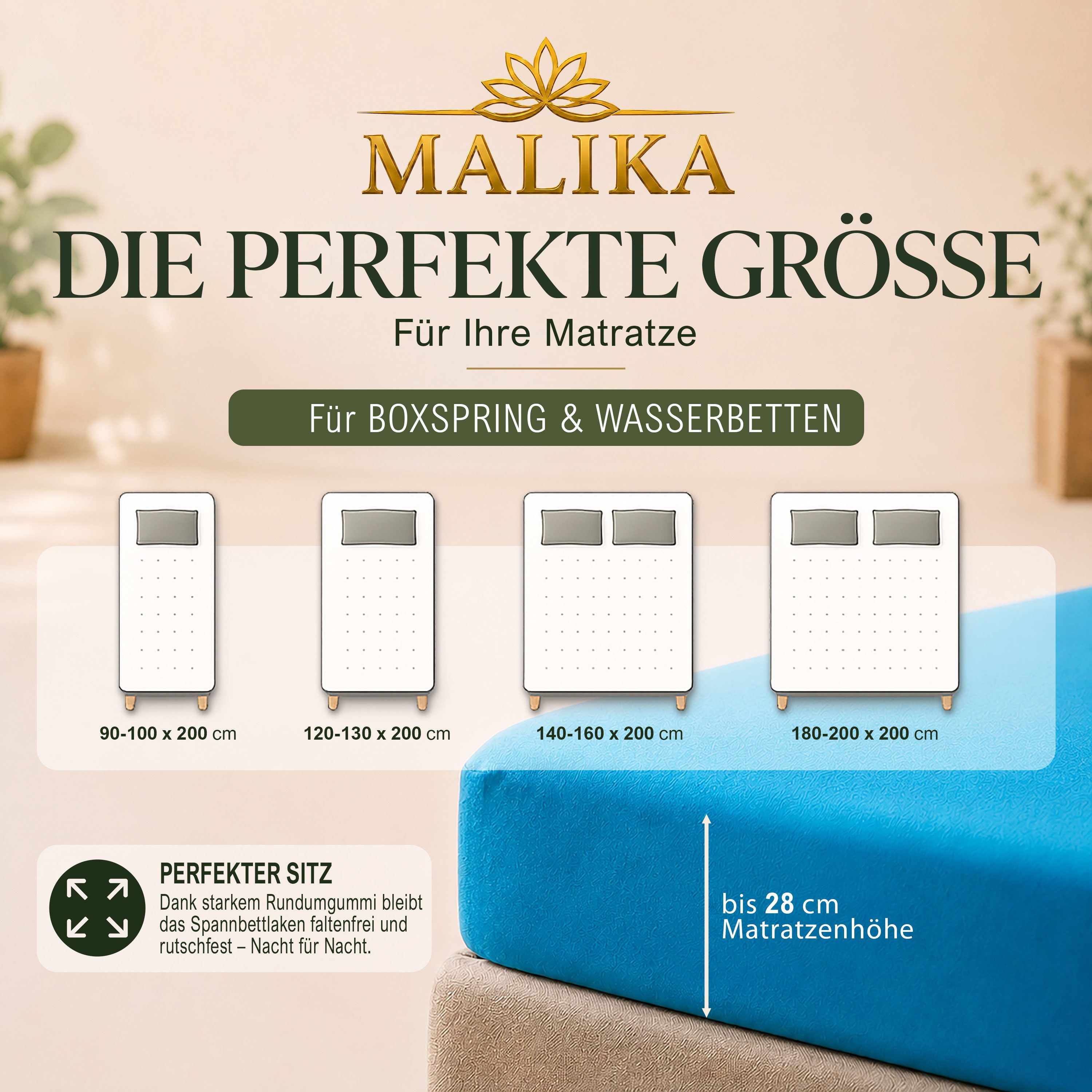 Malika Spannbettlaken aus 100% Baumwolle, 90-100x200, Türkis, Jersey Baumwolle, Gummizug: Ja, (1 Stück), Allergikergeeignet, Pflegeleicht und Atmungsaktiv