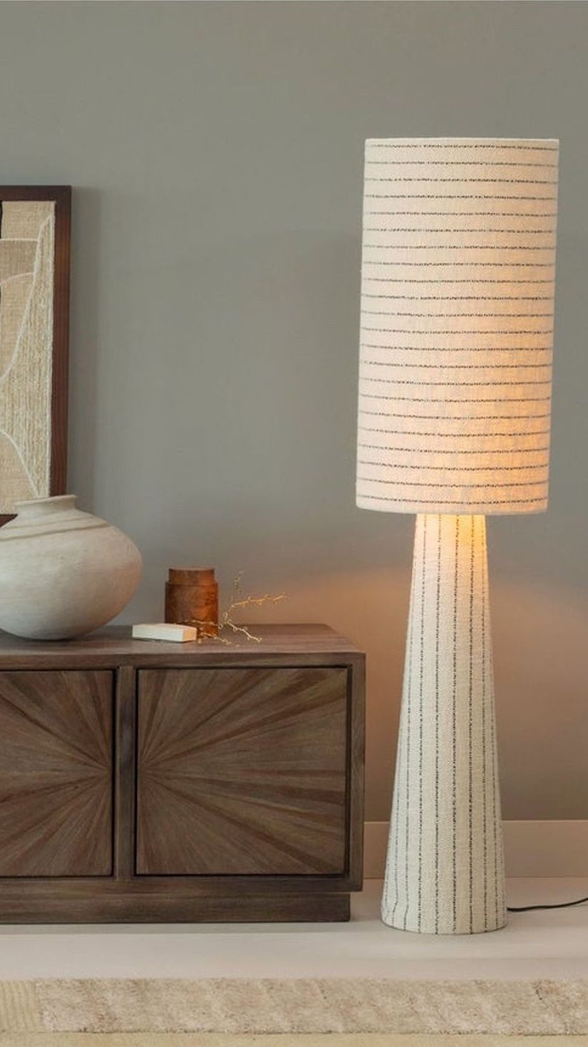 Vintagehaus Stehlampe Retro Loft Bouclé Stripes Natur 130 cm