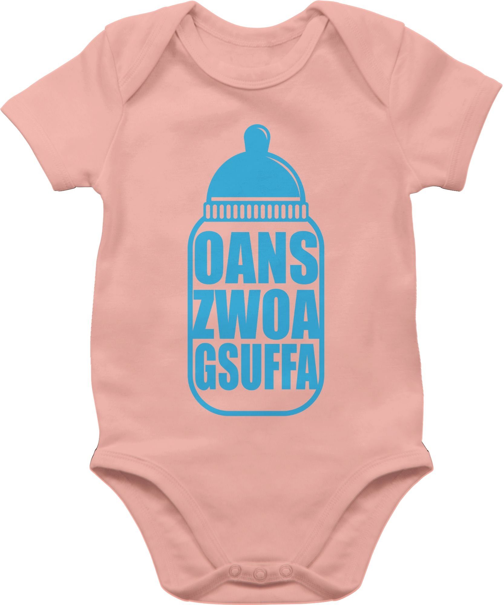 Mode Shirtbody Zwoa Gsuffa Oans Outfit für Oktoberfest Babyrosa Babyflasche Shirtracer blau Baby 3