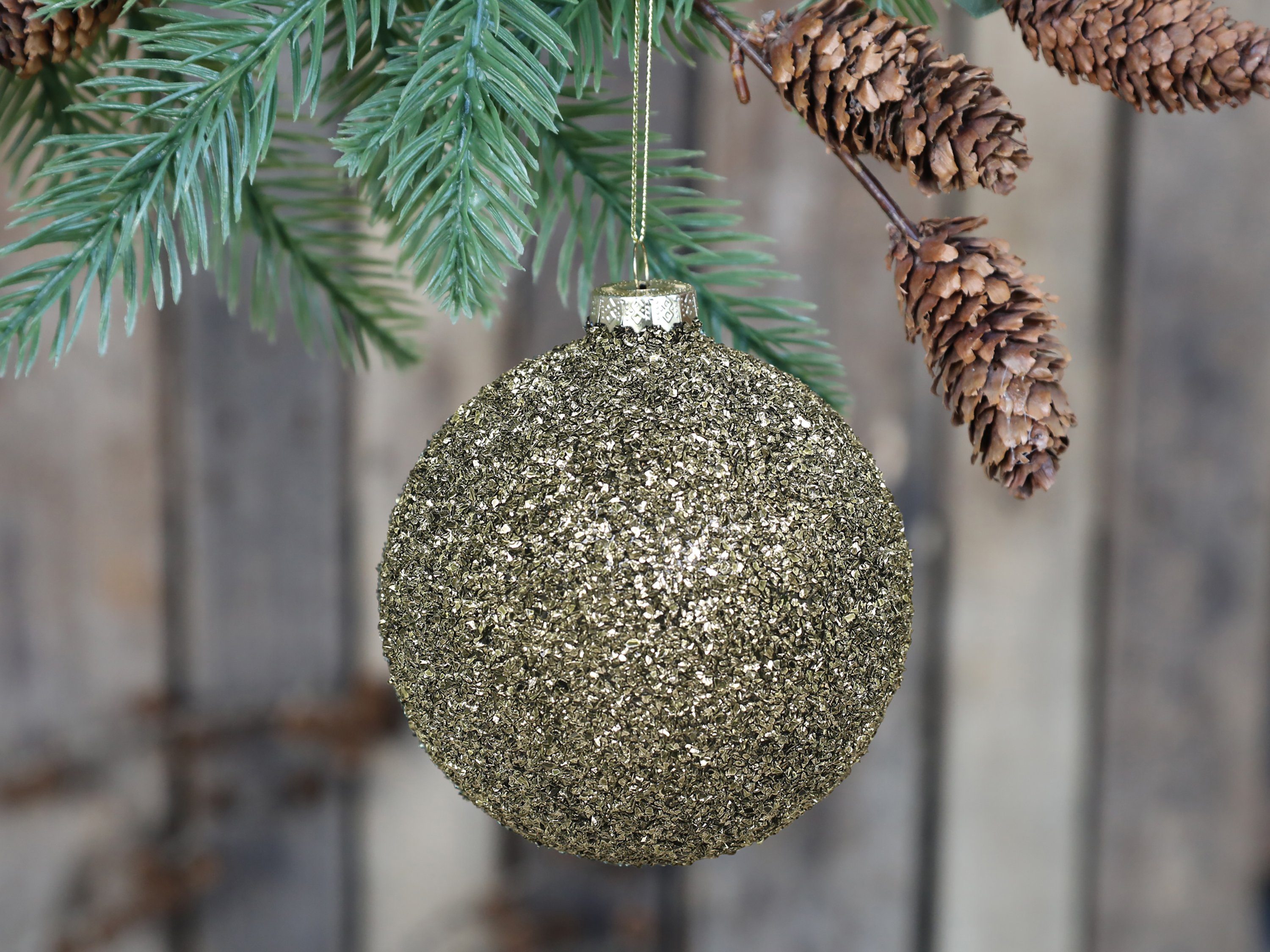 Chic Antique Christbaumschmuck Weihnachtsschmuck Weihnachtskugel Glitzer Champagner 8cm Chic Antique