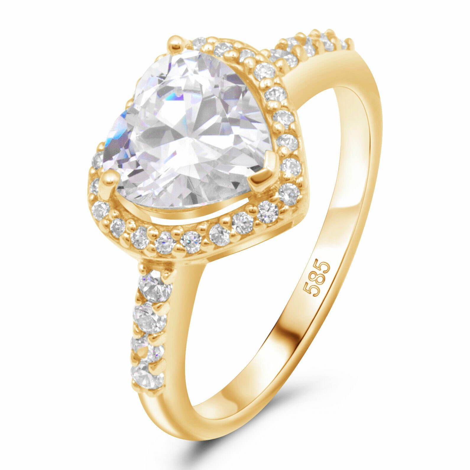Tony Fein Goldring Ring Herz 14-Karat Gold Zirkonia, Made in Italy für Damen