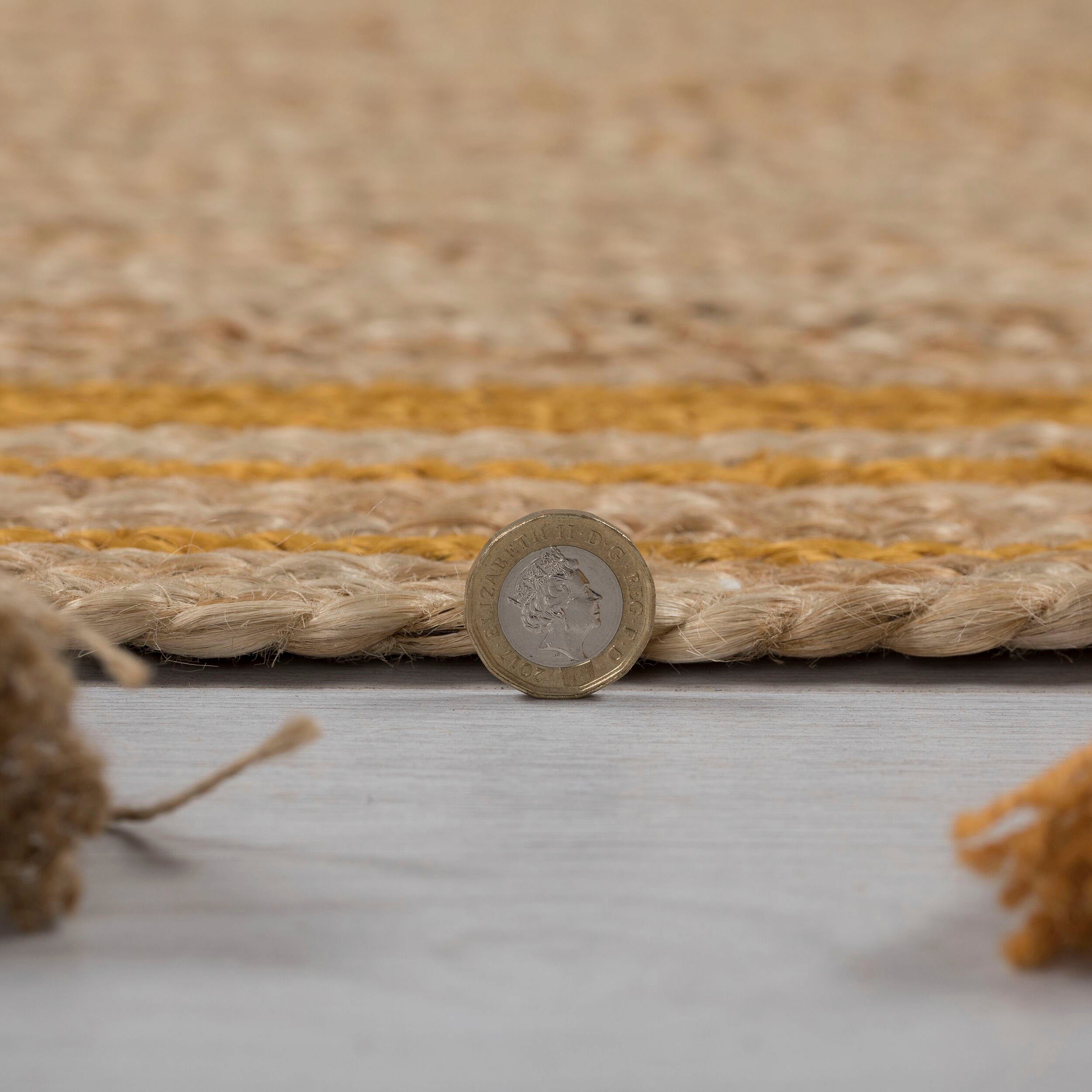 Teppich Istanbul, FLAIR Jute, rund, RUGS, 100% Bordüre aus mit mm, 7 Höhe: & ocker Quasten