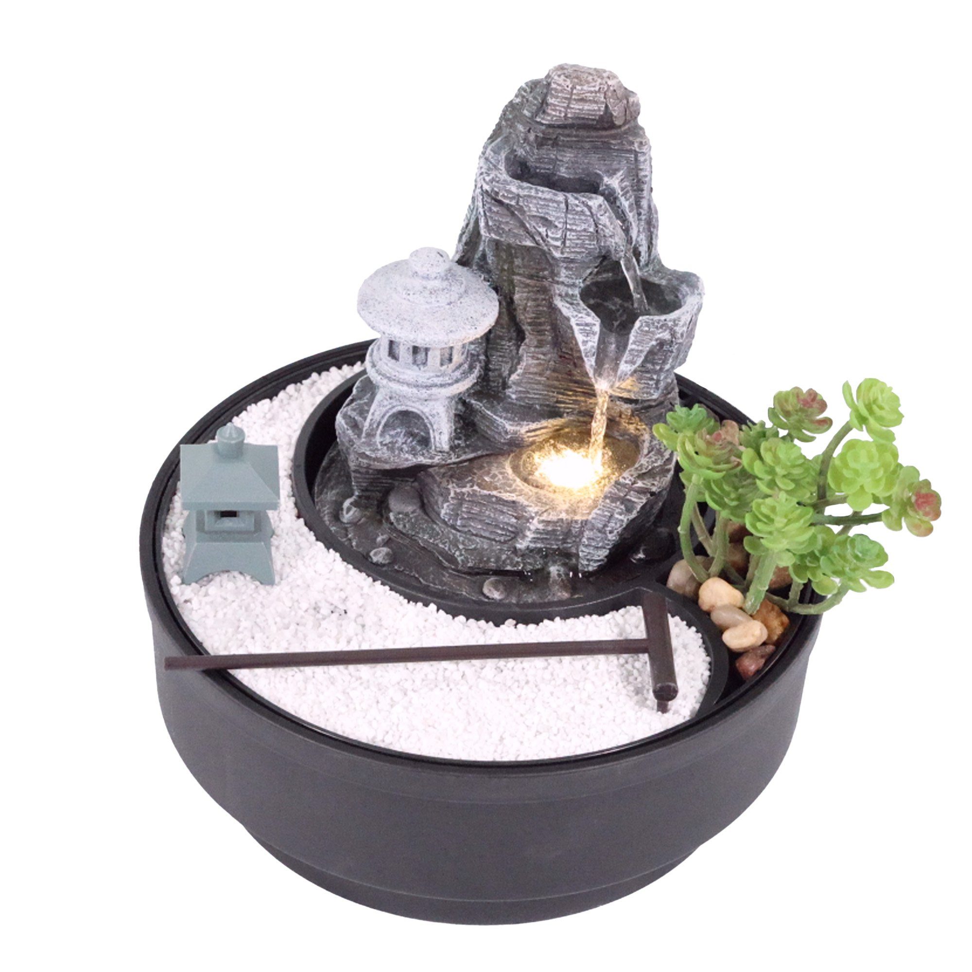 Lemodo Zimmerbrunnen Tischbrunnen mit Zen-Garten, Pumpe mit LED-Beleuchtung günstig online kaufen