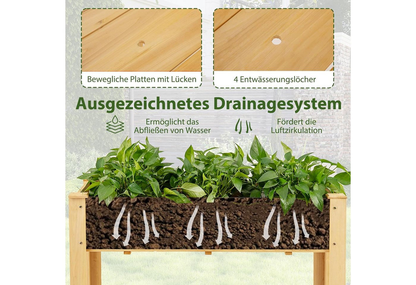 Thumbnail - KOMFOTTEU Hochbeet, Gartenbeet Pflanzbeet mit Abflusslöchern