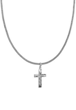 Kuzzoi Kette mit Anhänger Herren Zopfkette Kreuz Gehämmert 925 Silber