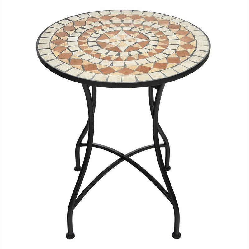 COSTWAY Gartentisch, rund, Mosaik, mit Metallgestell, 60x60x72cm