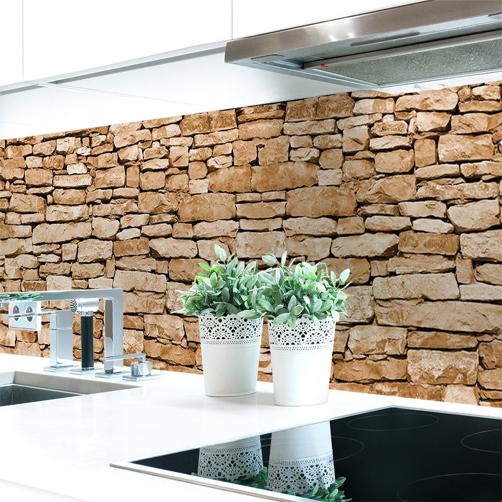 DRUCK-EXPERT Küchenrückwand Küchenrückwand Naturstein Braun Premium Hart-PVC 0,4 mm selbstklebend