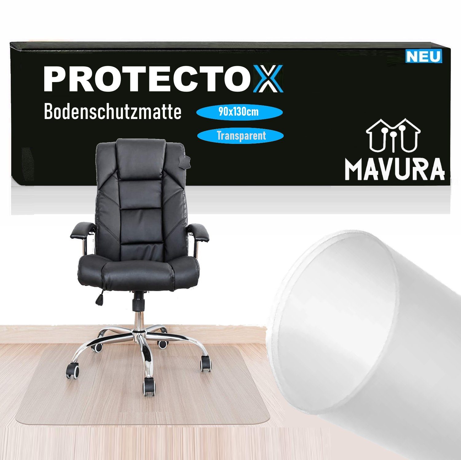 MAVURA Bodenschutzmatte PROTECTOX Bürostuhl Unterlage Transparent  Fußbodenschutz, Stuhlmatte Antirutsch & Kratzfest 90x130cm
