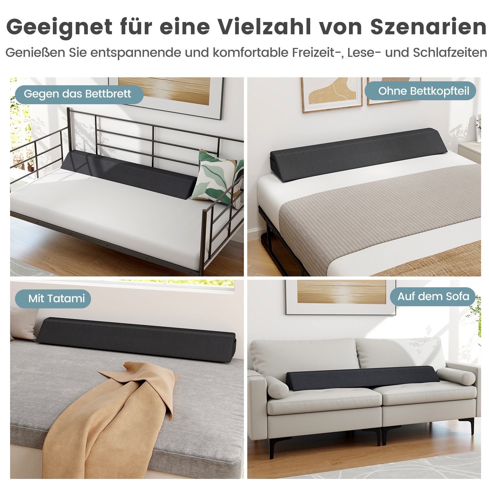 COSTWAY Keilkissen, Bett-Lückenfüller, mit Seitentasche, 137 x 25 x 13 cm