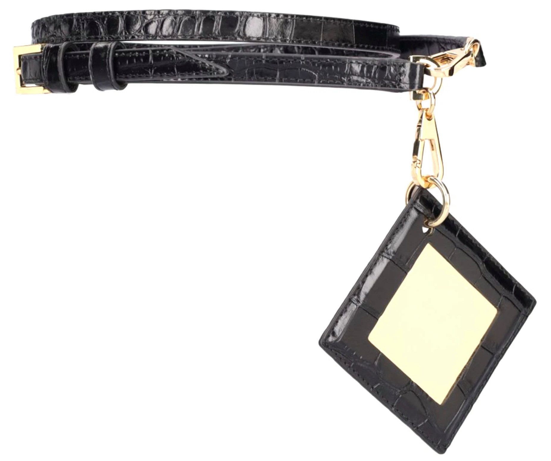 TORY BURCH Ledergürtel mit abnehmbarem Spiegel-Charm mit Krokodilprägung Abnehmbarer Spiegelanhänger mit Karabiner