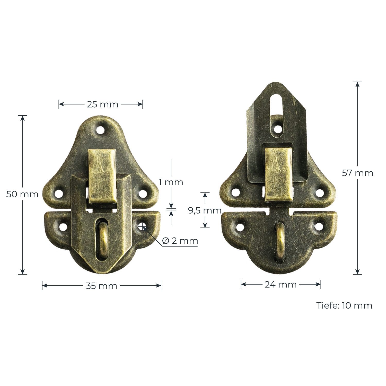 HMF Möbelbeschlag Vintage Spannverschluss mit Schlossöse (1 Stück), Vintage Deko Verschluss, 35 x 50 mm, Bronze