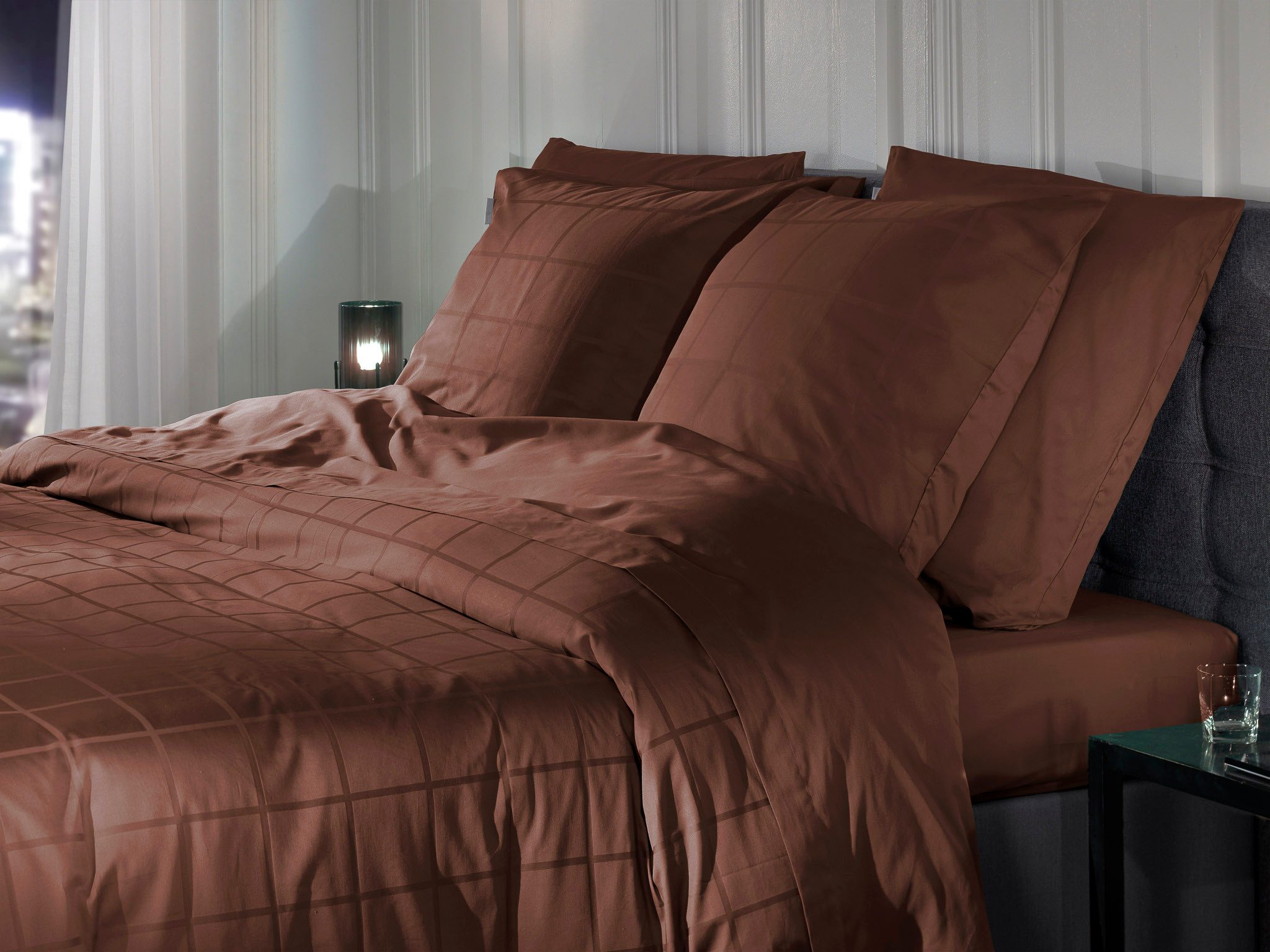 Heckett and Lane Bettwäsche Heckett & Lane Mako-Satin Bettwäsche 135x200 Diamante Marsala rotbraun, Mako-Satin, 2 teilig
