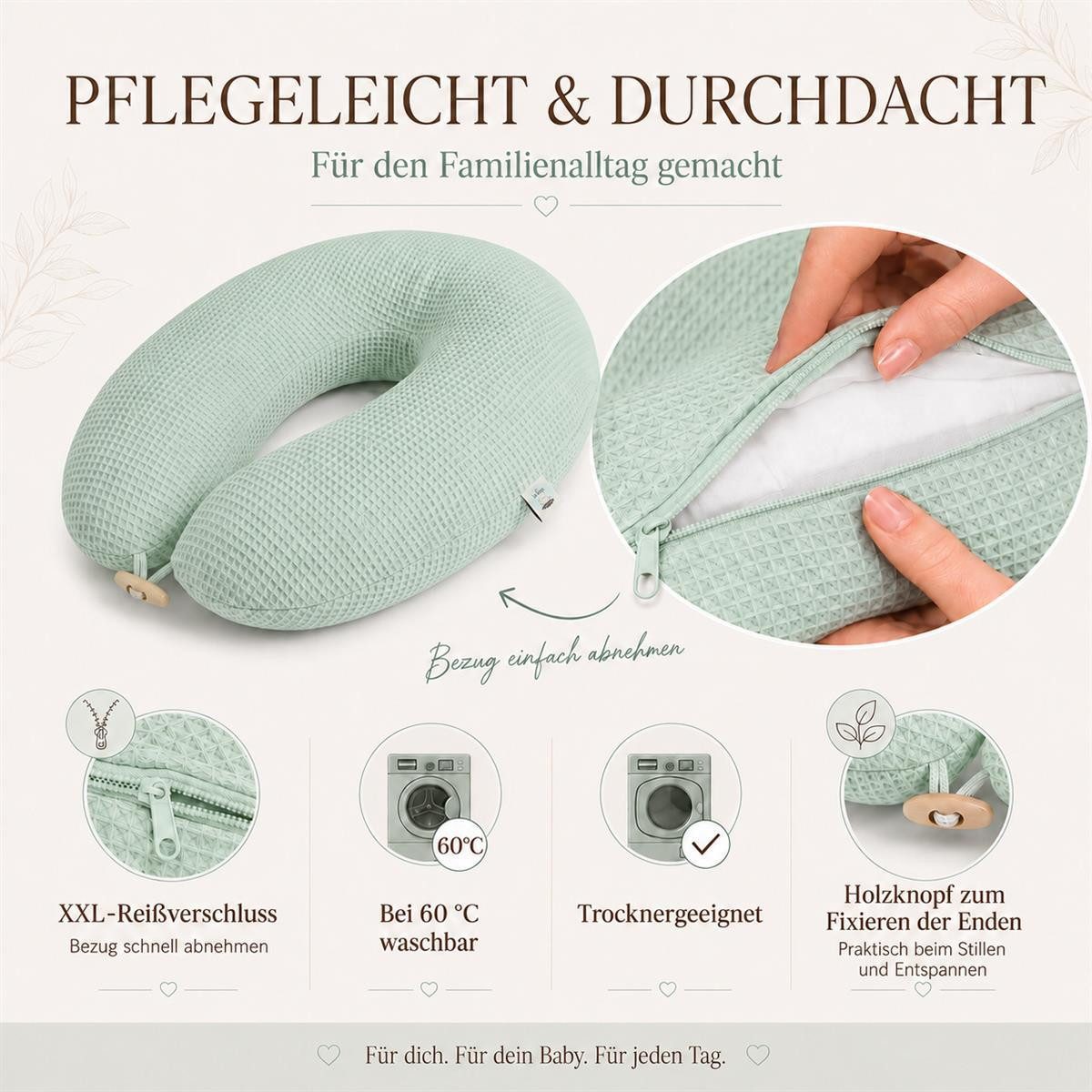 SEI Design Stillkissen Seitenschläferkissen XXL Schwangerschaftskissen Waffelstoff 190cm Mint, Schwangerschaftskissen mit Bezug, 1-tlg., Schwangerschaftskissen  – Bild 4 von 5