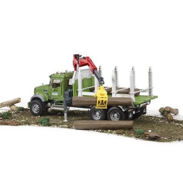 Bruder® Spielzeug-Forstmaschine Mack Granite Holztransport-LKW 1:16, Holztransporter mit Ladekran Greifer und 3 Baumstämmen, Lastwagen, Kinder Spielfahrzeug LKW, Grün