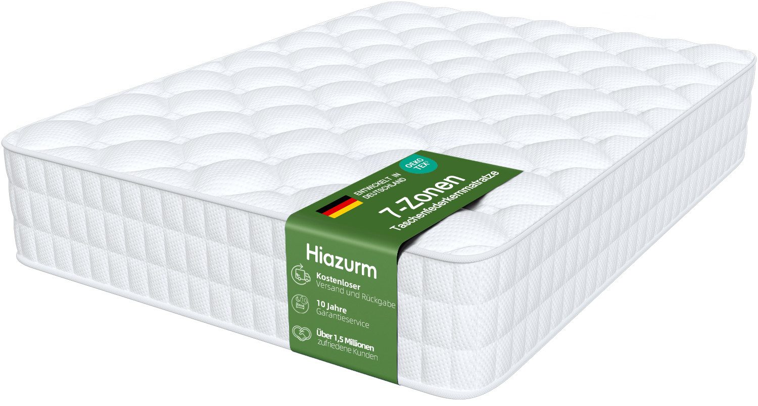 Taschenfederkernmatratze Matratze, 7 Zone Federkernmatratze Matratzen mit Spannbettlaken, Hiazurm, 22 cm hoch, (Atmungsaktiv, Rückenentlastung, Orthopädisch, Matratze 90x200 cm), Matratze 90x200 für Kinder und Erwachsene
