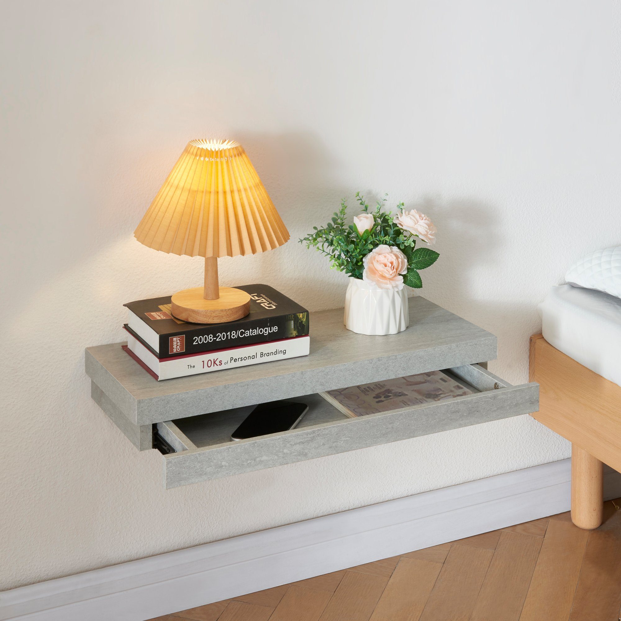 en.casa Wandregal, »Karkkila« mit Schublade Betonoptik günstig online kaufen