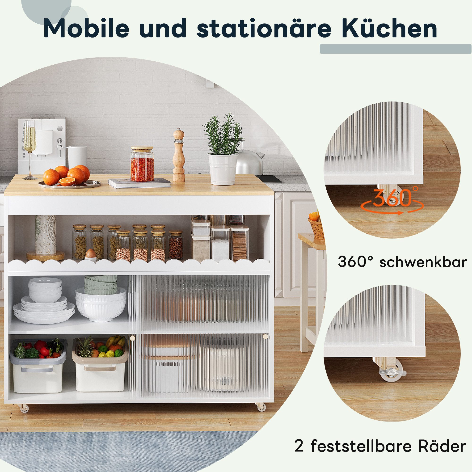 Merax Küchenwagen mit erweiterbarer Arbeitsplatte, Kücheninsel günstig online kaufen