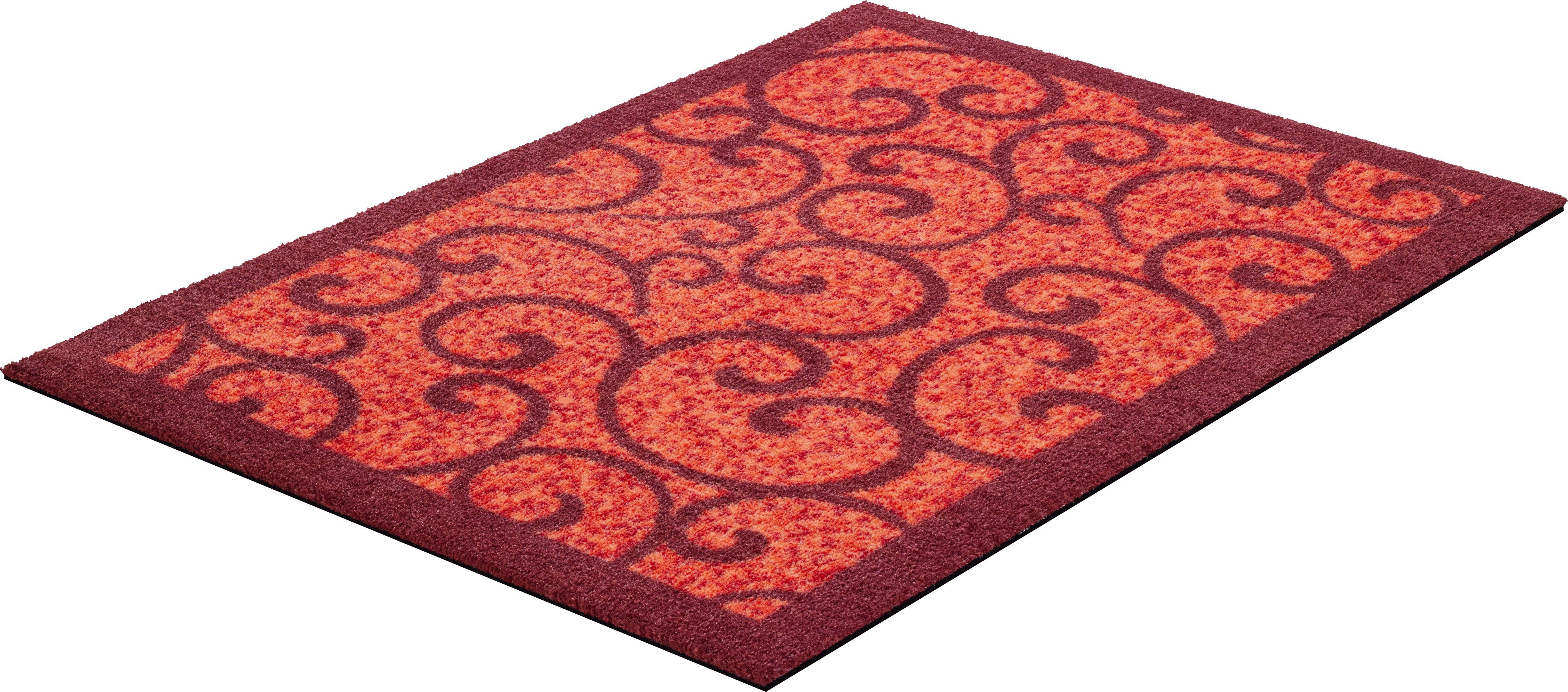 Fußmatte Grillo, Grund, rechteckig, Höhe: 8 mm, Schmutzfangmatte mit Bordüre, verspieltes Design, waschbar, den rot | Fußmatten
