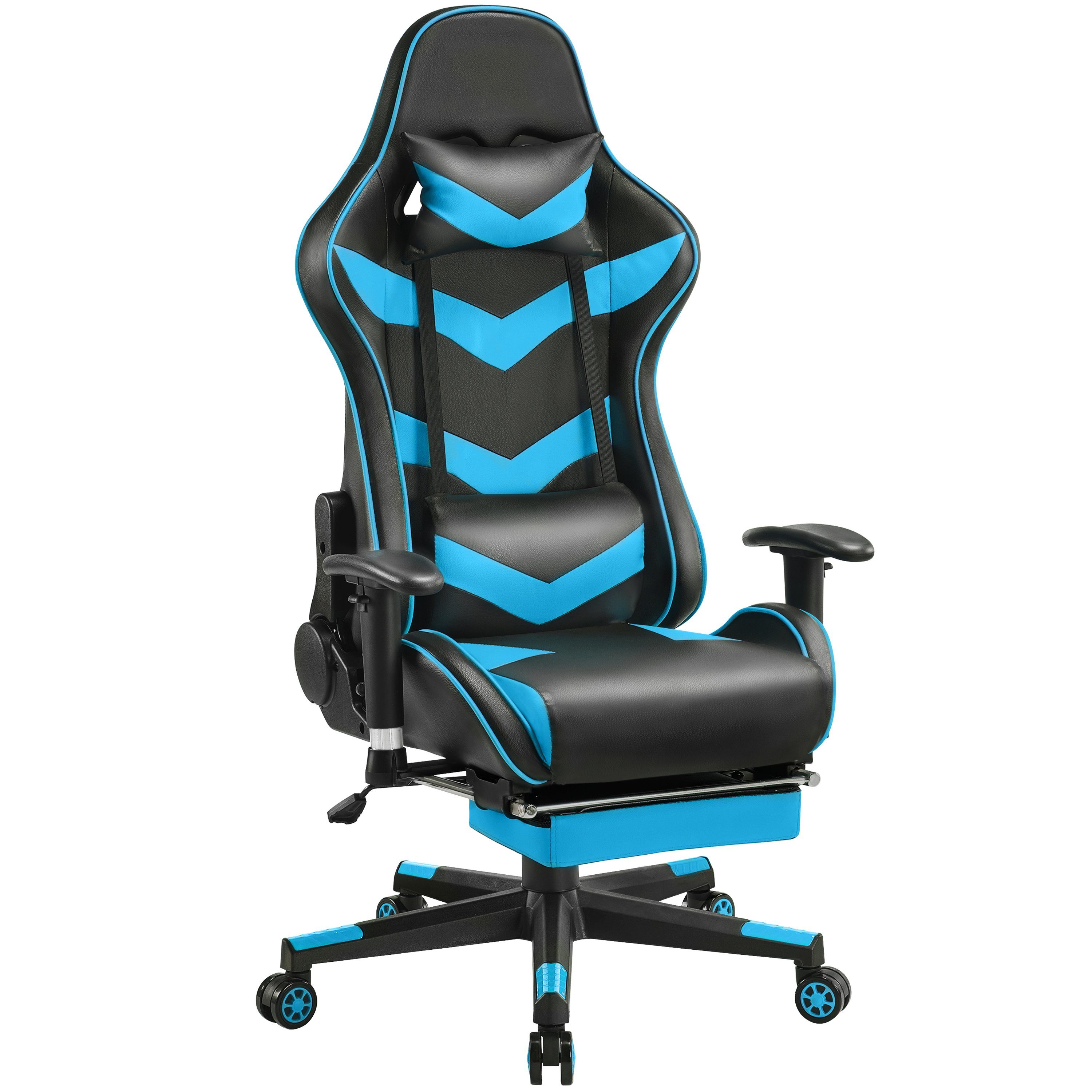 Yaheetech Gaming Chair, Gaming Stuhl mit einstellbaren Armlehnen Neon Blue