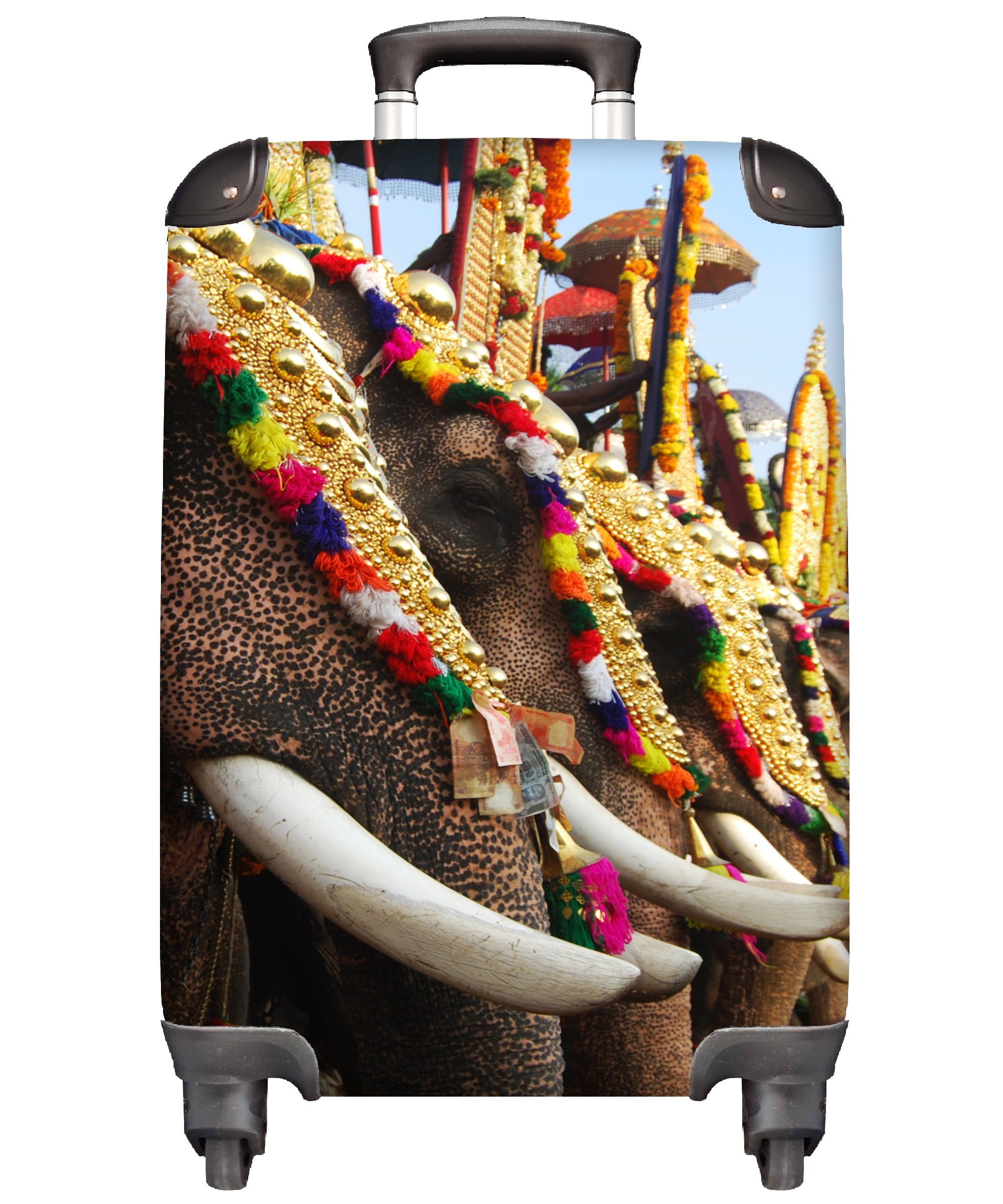 MuchoWow Handgepäckkoffer Elefant - Parade - Tiere, 4 Rollen, Reisetasche mit rollen, Handgepäck für Ferien, Trolley, Reisekoffer