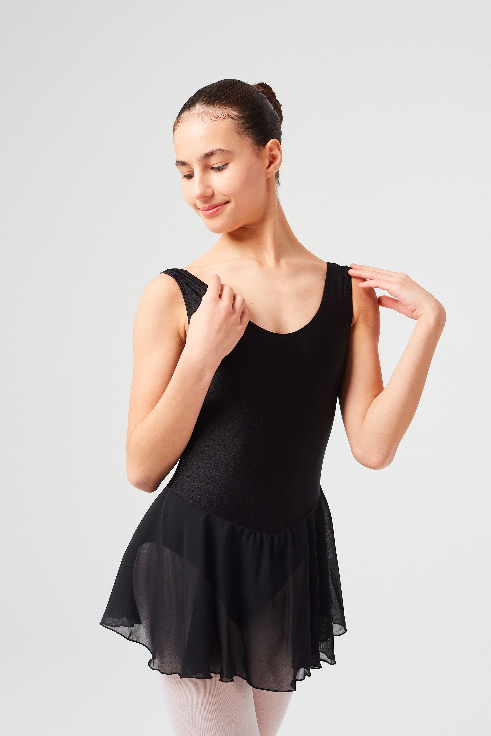 tanzmuster Chiffonkleid Ballettkleid Polly aus glänzendem Lycra Ballett Trikot für Mädchen mit Chiffonrock
