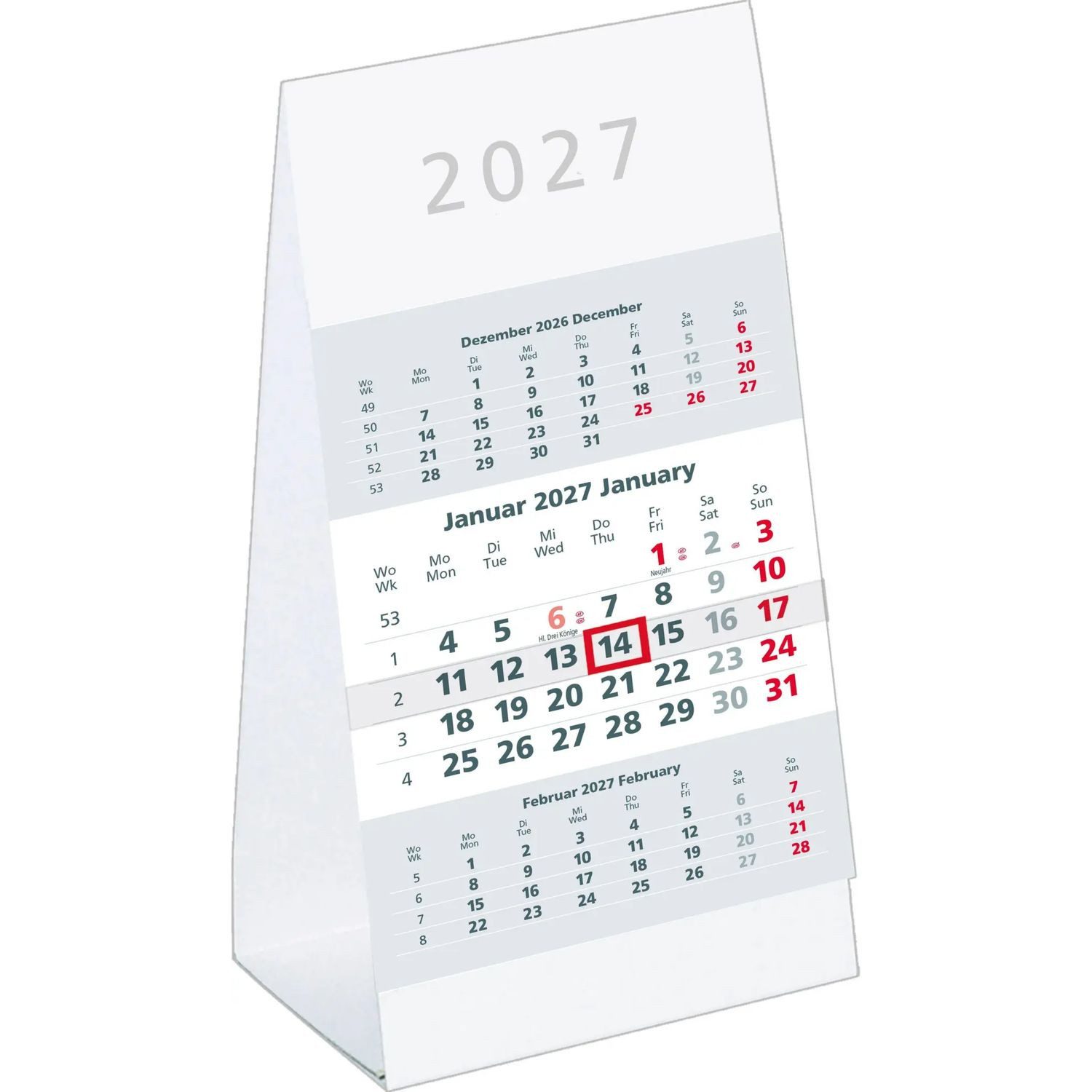 NEUMANN Wandkalender 3-Monats-Aufstellkalender 2027