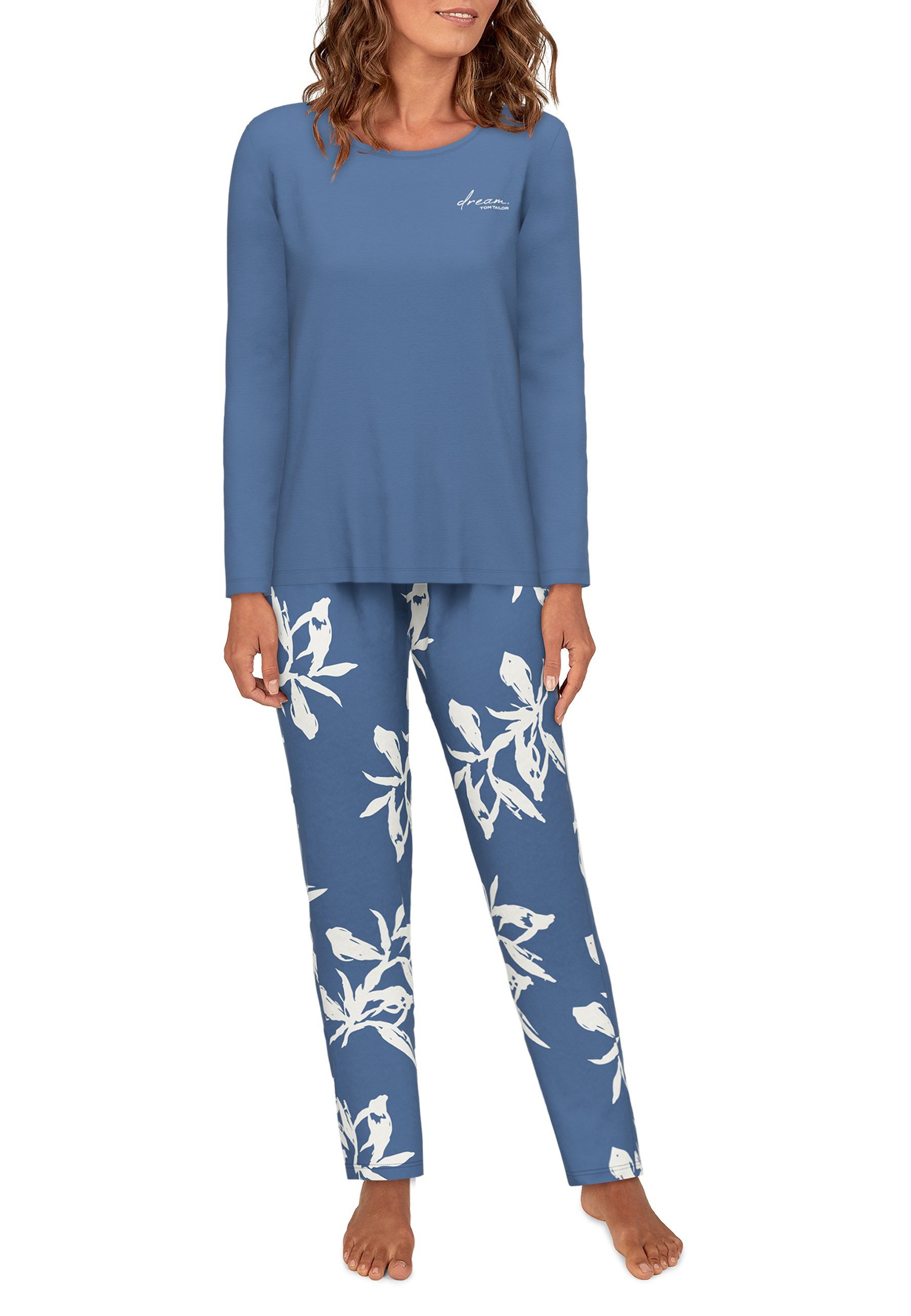 TOM TAILOR Pyjama TOM TAILOR Damen Pyjama blau bedruckt (1 tlg) günstig online kaufen