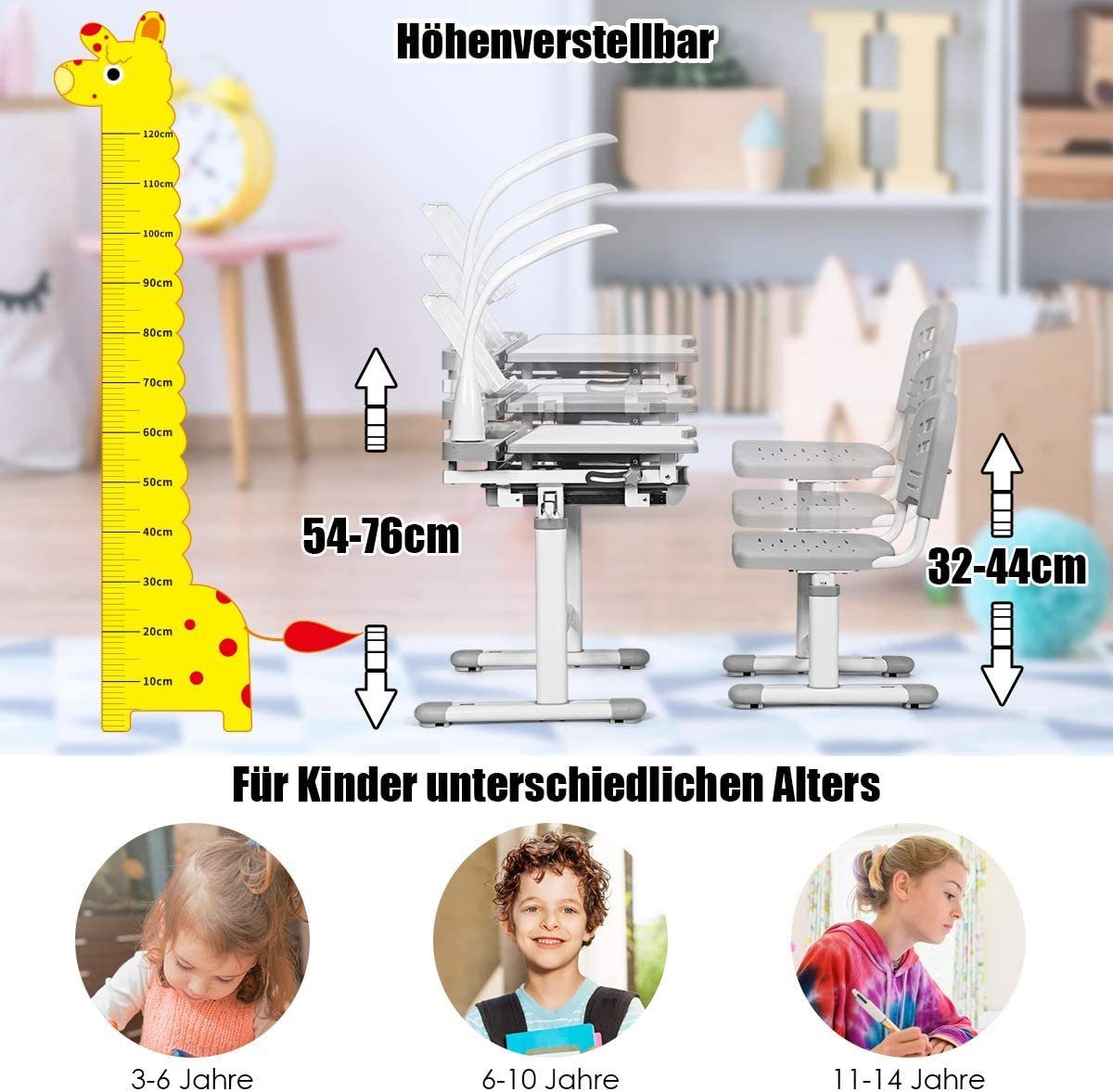 KOMFOTTEU Kinderschreibtisch höhenverstellbar (Set), mit Stuhl günstig online kaufen