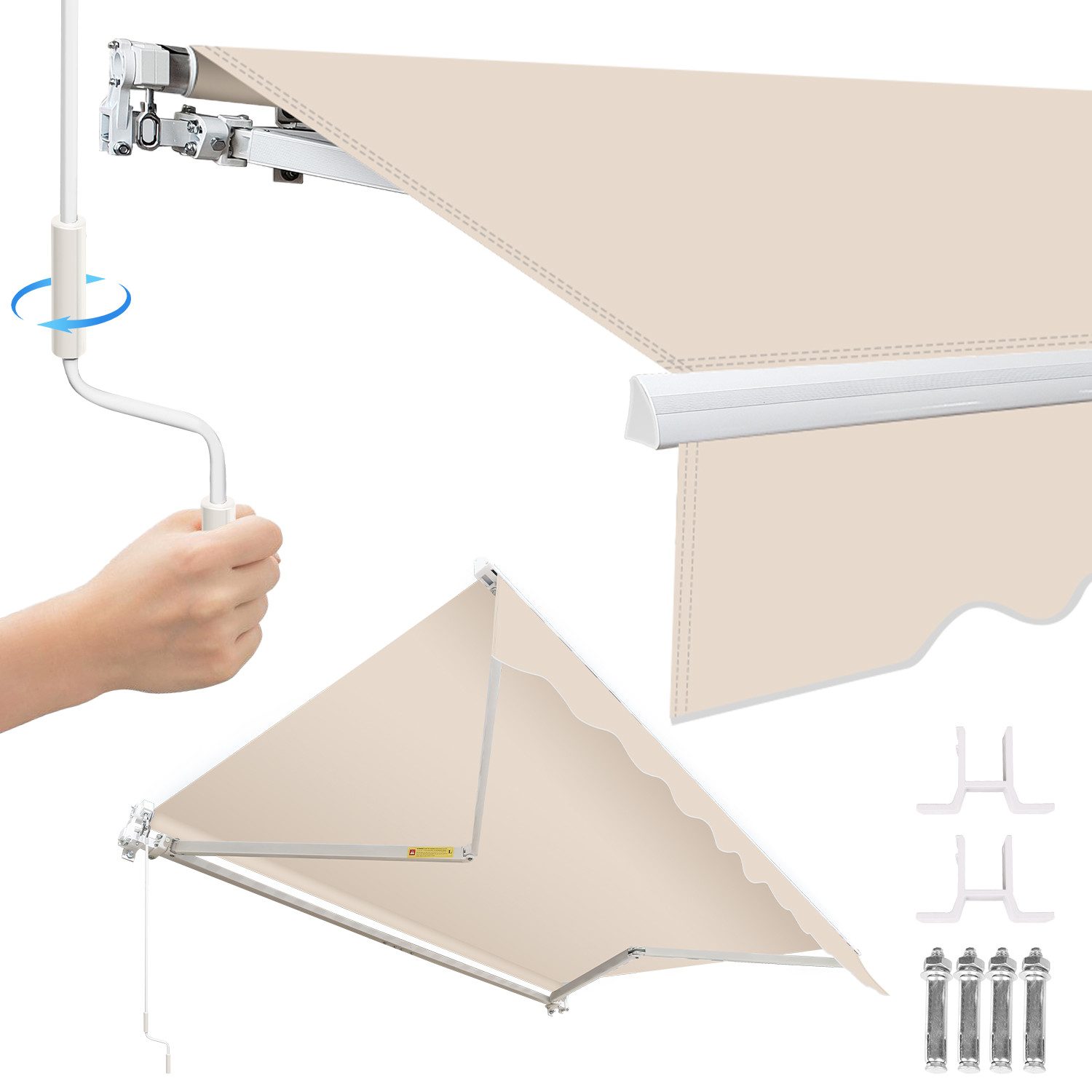 Clanmacy Markise Gelenkarmmarkise Balkonmarkise Sonnenmarkise UV-Schutz 350x300cm Beige