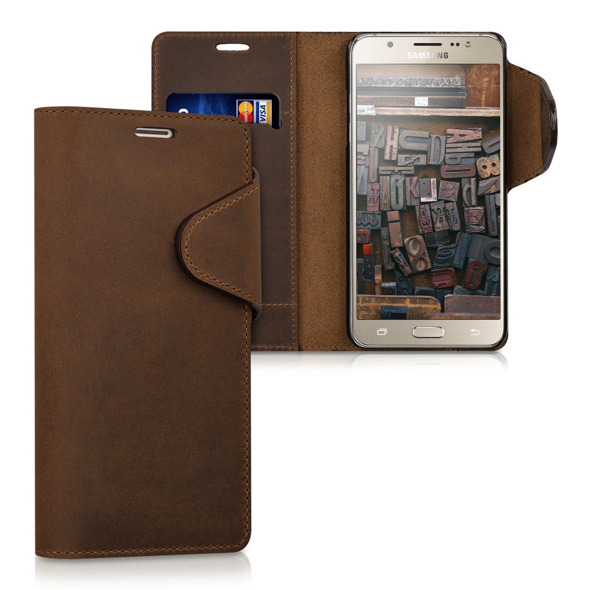 kalibri Handyhülle Hülle für Samsung Galaxy J5 (2016), Leder Handyhülle  Handy Case Cover - Schutzhülle Lederhülle