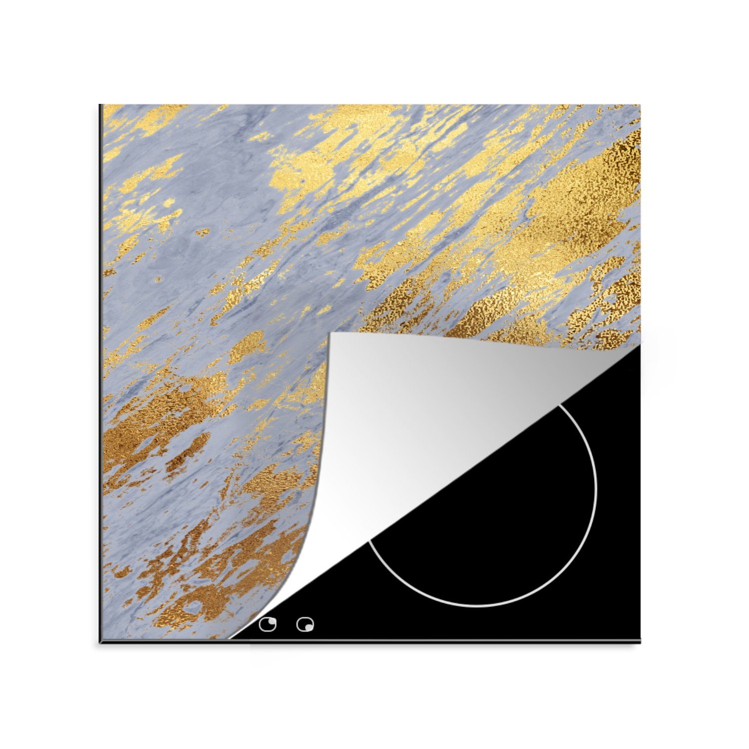 MuchoWow Herdblende-/Abdeckplatte Marmor - Gold - Muster, Vinyl, (1 tlg), 78x78 cm, Ceranfeldabdeckung, Arbeitsplatte für küche