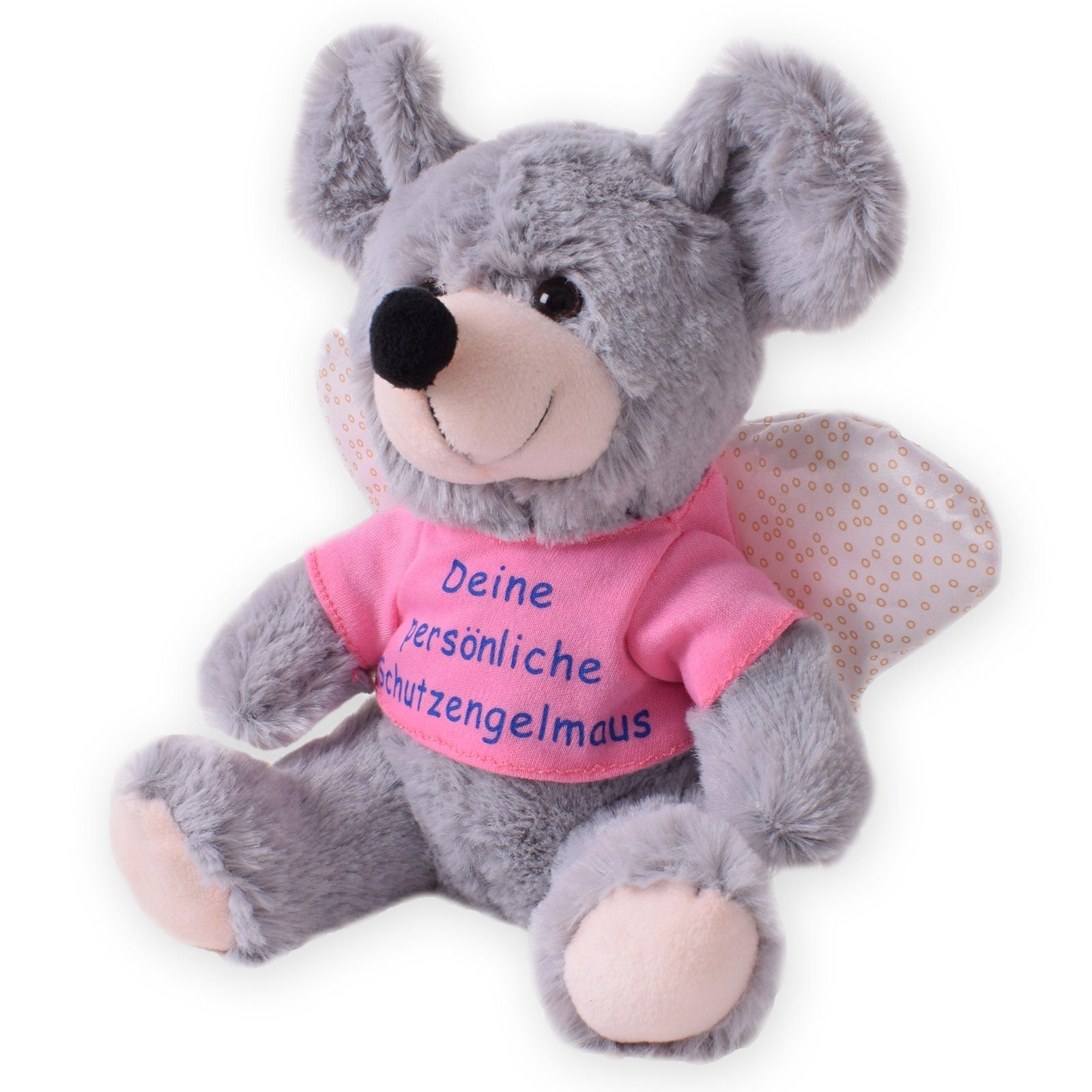 TE-Trend Kuscheltier Plüschtier Maus 25cm Schutzengel Glücksbringer Engel Stofftier grau