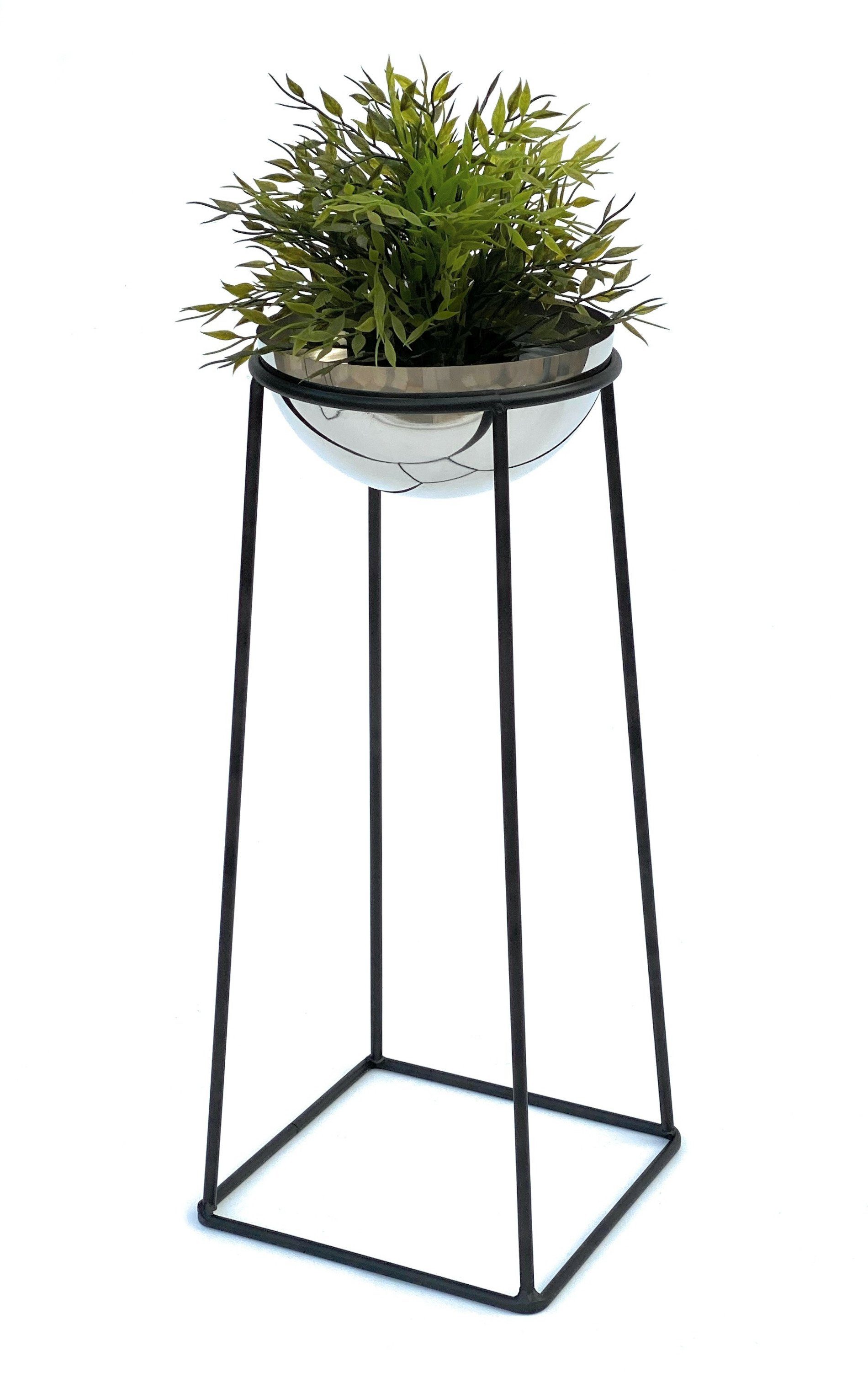 DanDiBo Blumenhocker Metall mit Topf Schwarz Silber 43 cm - 69 cm Blumenhocker, 96078 Blumensäule Modern Pflanzenständer Pflanzenhocker