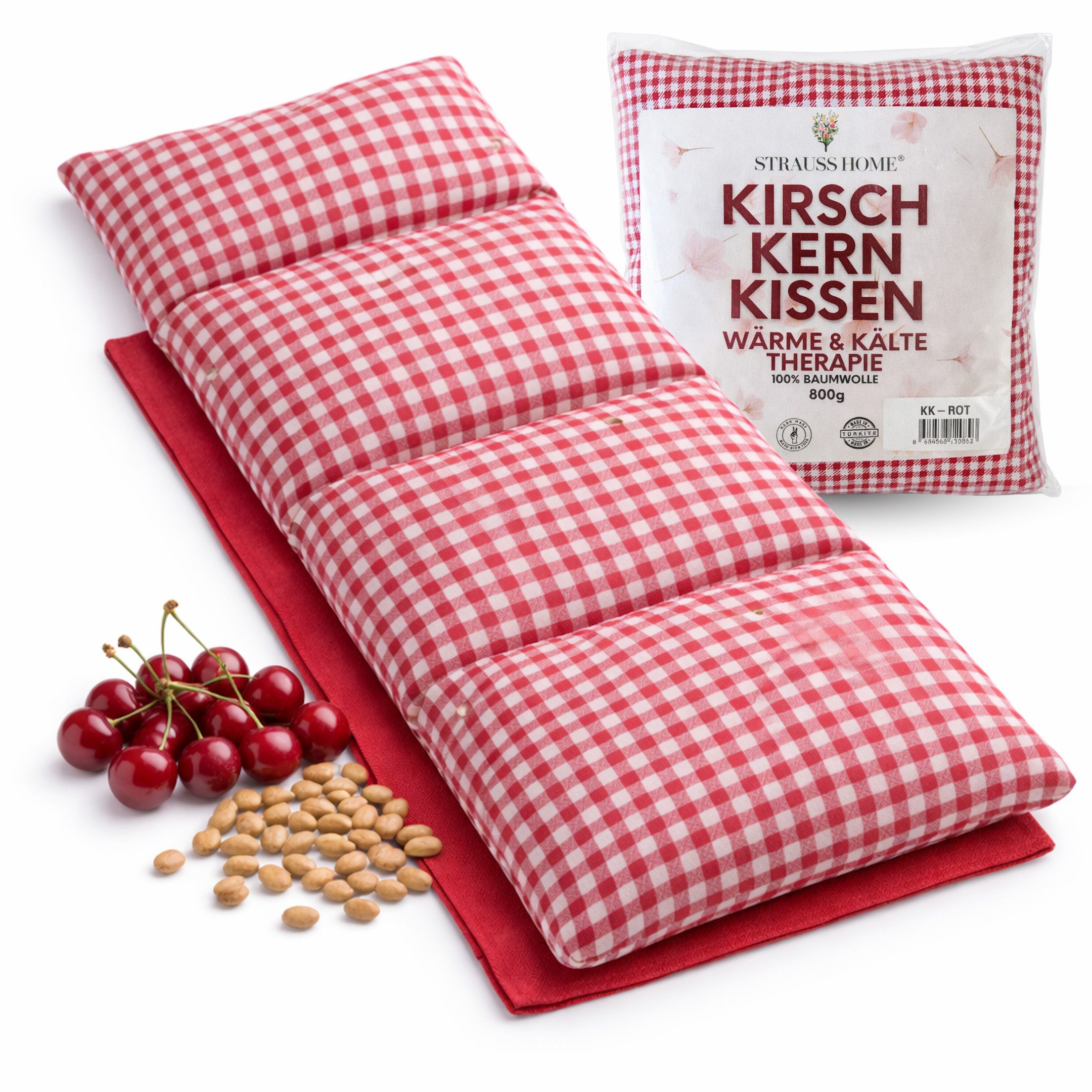 Strauss Home Wärmekissen Kirschkernkissen Gross, Mikrowellengeeignet, Körnerkissen 50x20cm, (1-tlg), Vintage - 100% Baumwolle