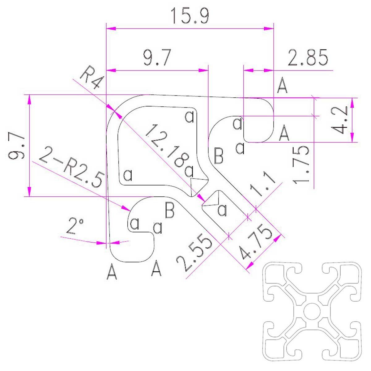 SCHMIDT systemprofile Profil 10x Aluminium Profil 2000mm 40x40mm Nut 8 eloxiert 2m Strebenprofil
