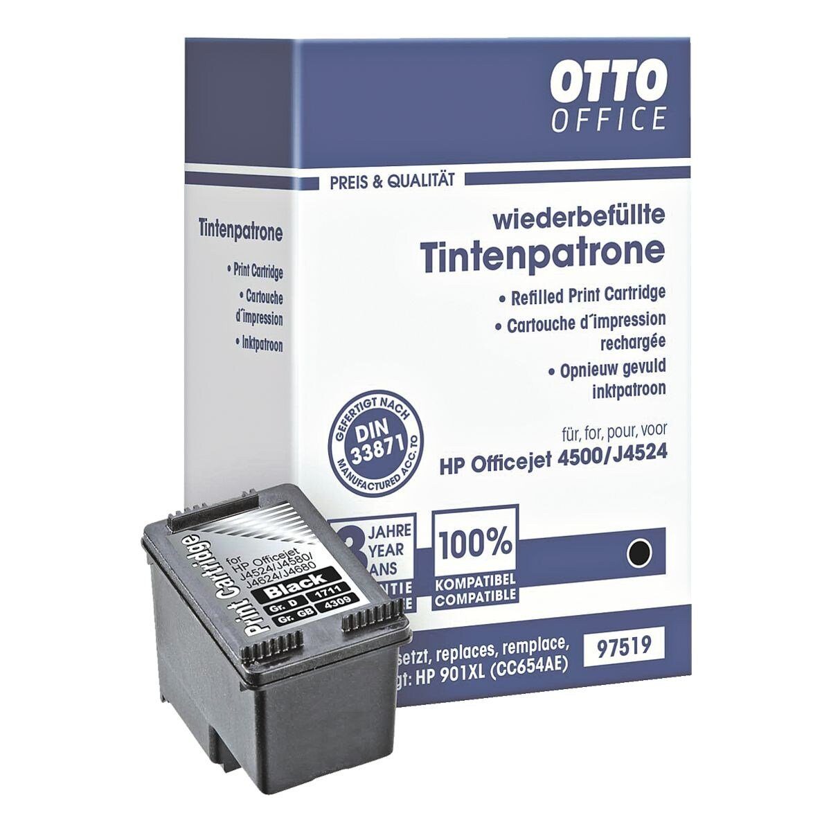 Otto Office CC654AE Tintenpatrone (ersetzt HP CC654AE, Nr. 901 (XL), schwarz)