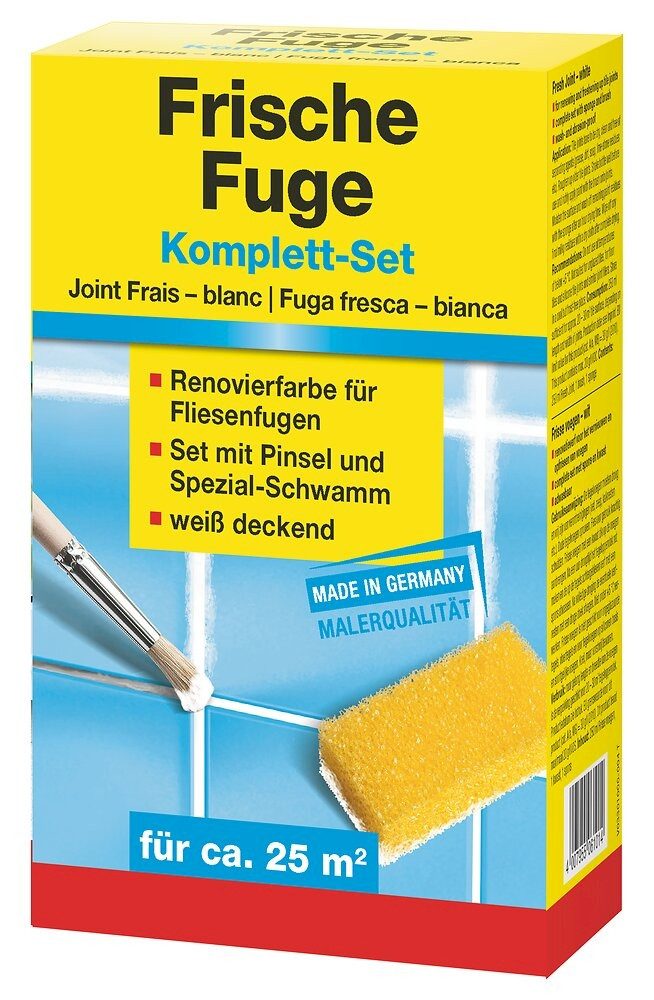 decotric® Fugenmörtel Frische Fuge Komplett-Set Fugenset 250ml Weiß, Fugenfarbe, Pinsel + Schwamm