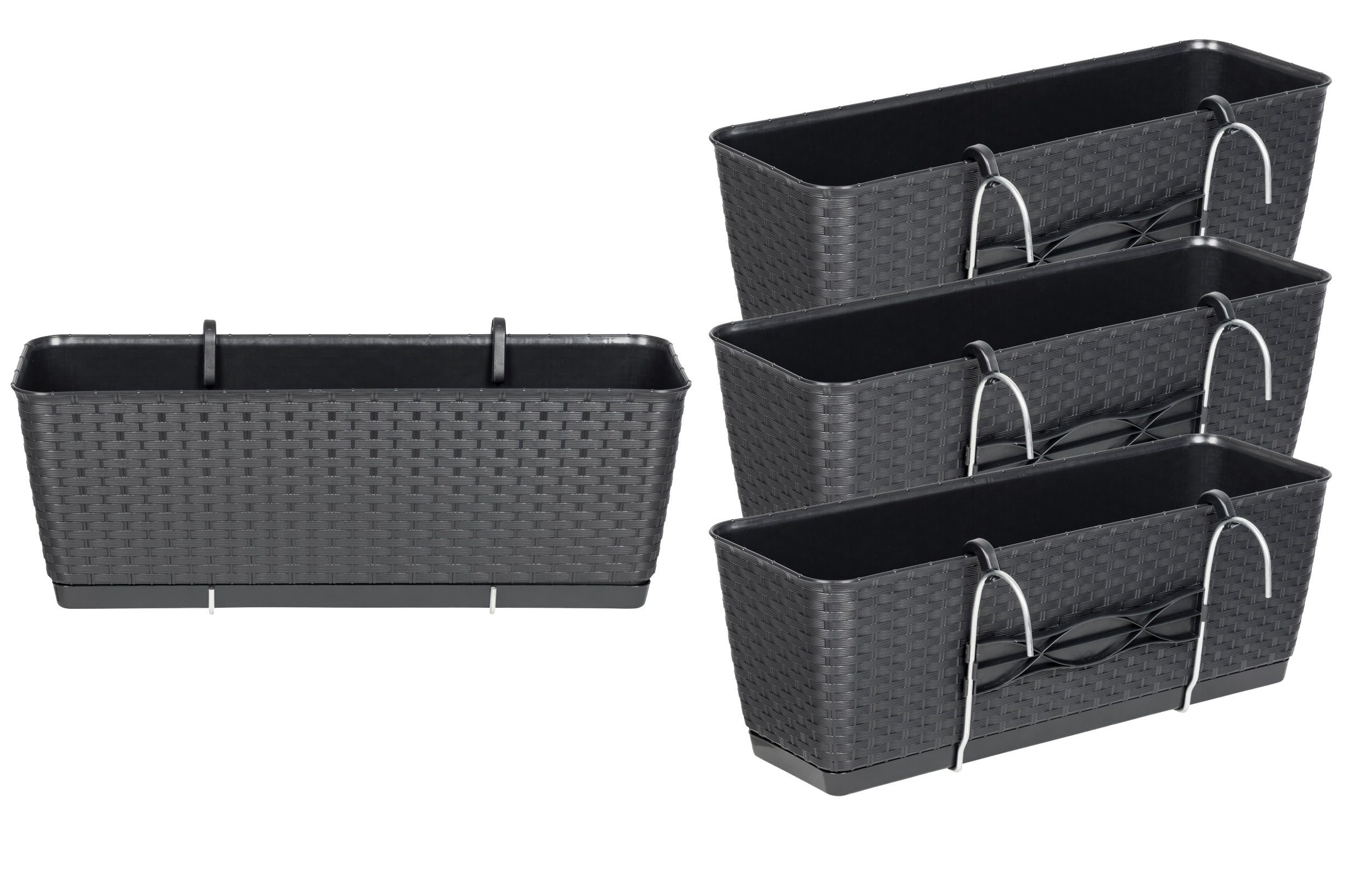 Kreher Blumenkasten Set: 4 x Stück Rattan-Balkontopf RATOLLA: 50 cm in Anth günstig online kaufen