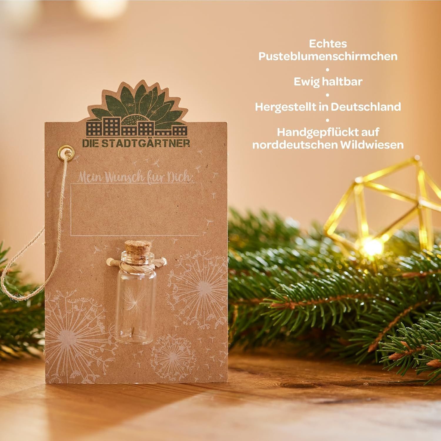 Die Stadtgärtner Geschenkkarte Pusteblumen-Schirmchen im Glas I Als Kleinigkeit & Geschenkanhänger