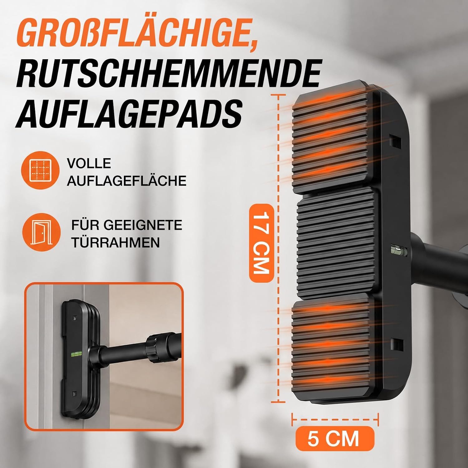 DH FitLife Klimmzugstange Türrahmen ohne Schrauben (Pull up bar Doorway zum Eindrehen, 1-tlg., Türreck für Krafttraining, Reckstange für Tür 72-92cm), Mit Wasse – Bild 3 von 5