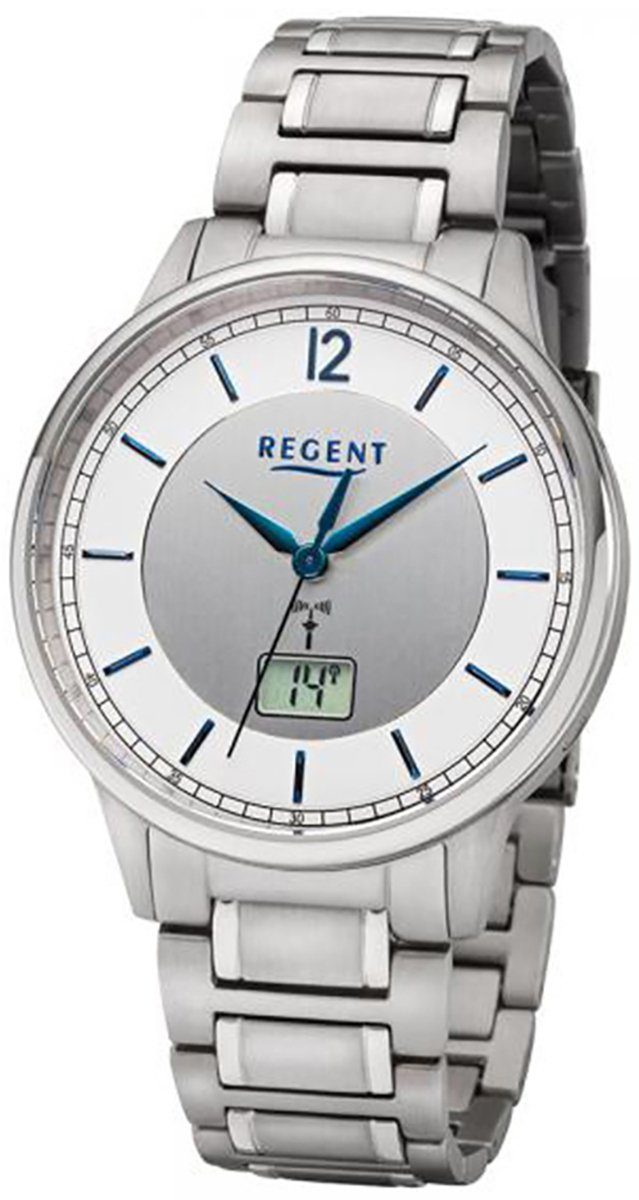 Funkuhr groß Regent FR-250 rund, Titan Uhr Funkuhr Sekundenanzeige Funkwerk, Herren Regent mit Titanarmband, digitalem Herren Datum 41mm), (ca. und