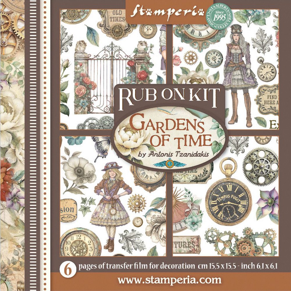 Stamperia Dekorationsfolie Rub On Sortiment "Gardens of Time", 6 Stück