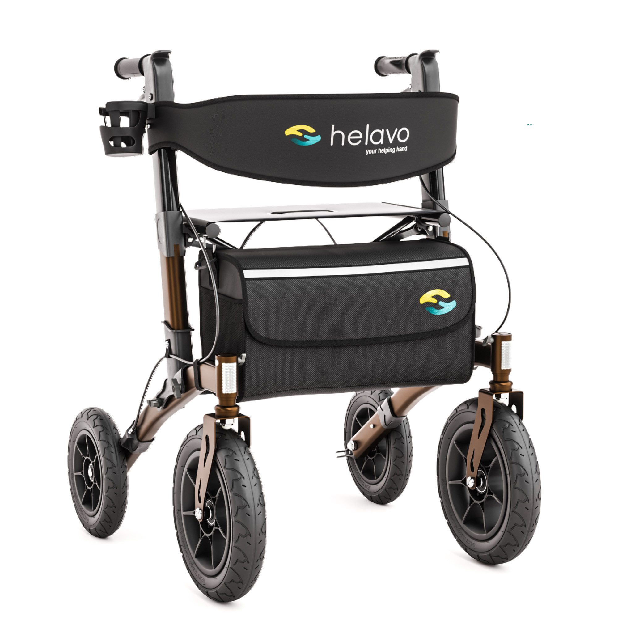 Helavo Rollator H1140, Outdoor-Rollator mit großen Reifen, Sitz & Rückenlehne bis 136kg