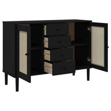 vidaXL Sideboard Sideboard SENJA Rattan-Optik Schwarz 112x40x80 cm Kiefernholz (1 St)